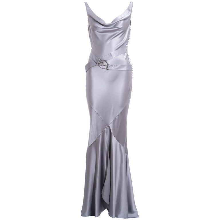 Christian Dior by John Galliano grey silk trained evening dress, fw 2004  For Sale at 1stDibs | grey silk dress, gray silk dress, dior silk maxi dress