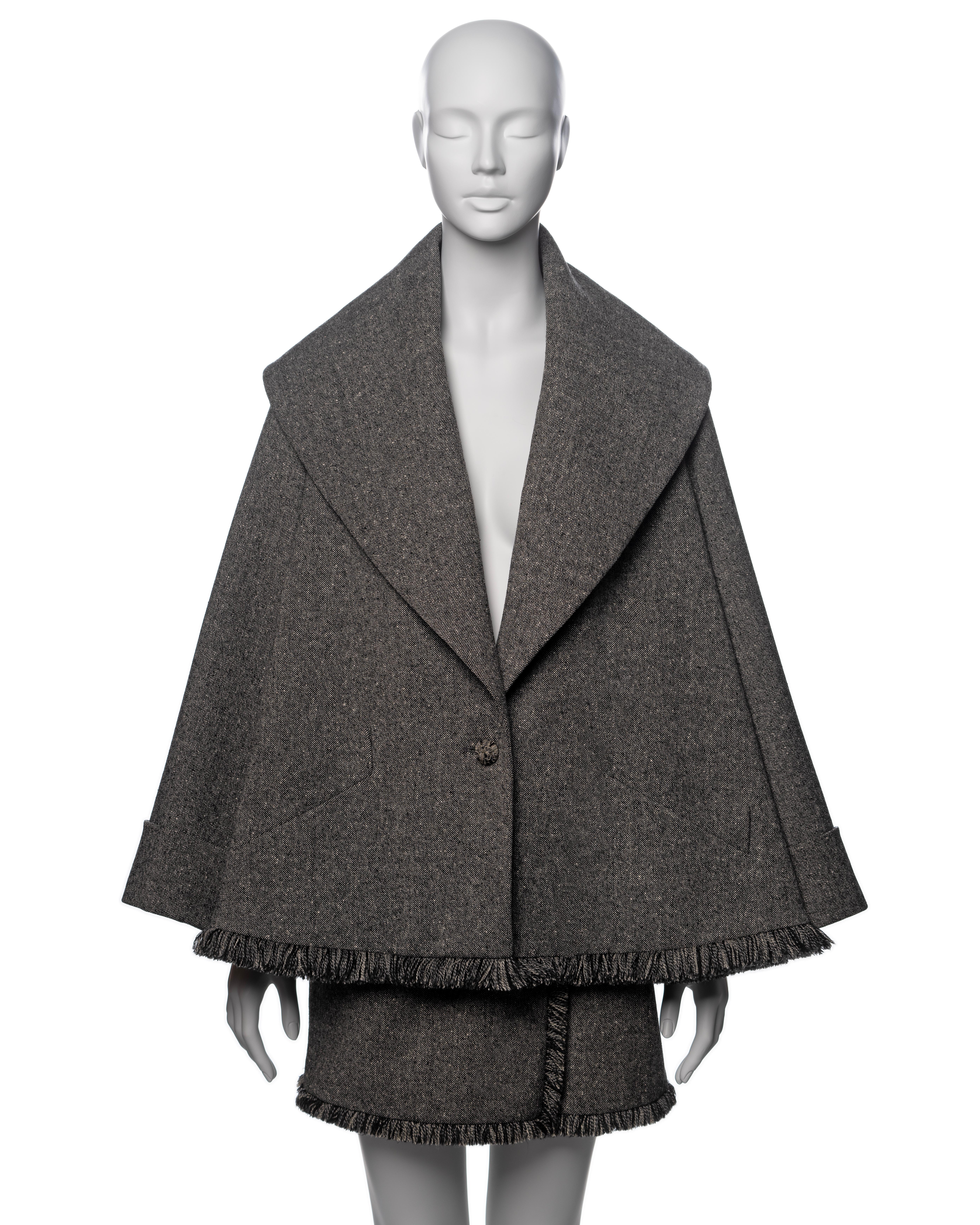 Black Christian Dior by John Galliano Grey Tweed Jacket and Mini Skirt Suit, FW 1998