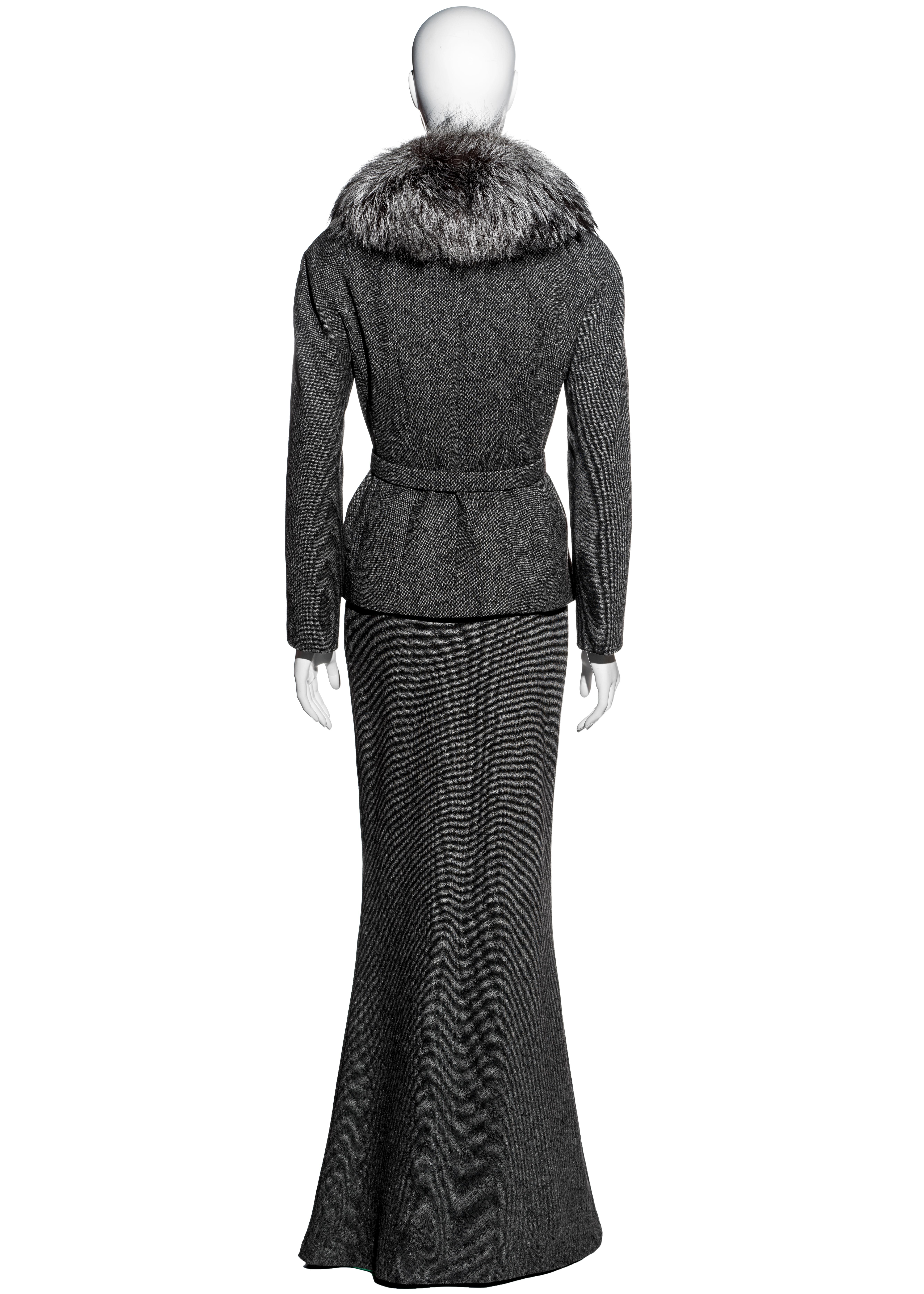 Christian Dior by John Galliano Grauer Tweed-Maxirock mit Fuchspelz, fw 1998 2