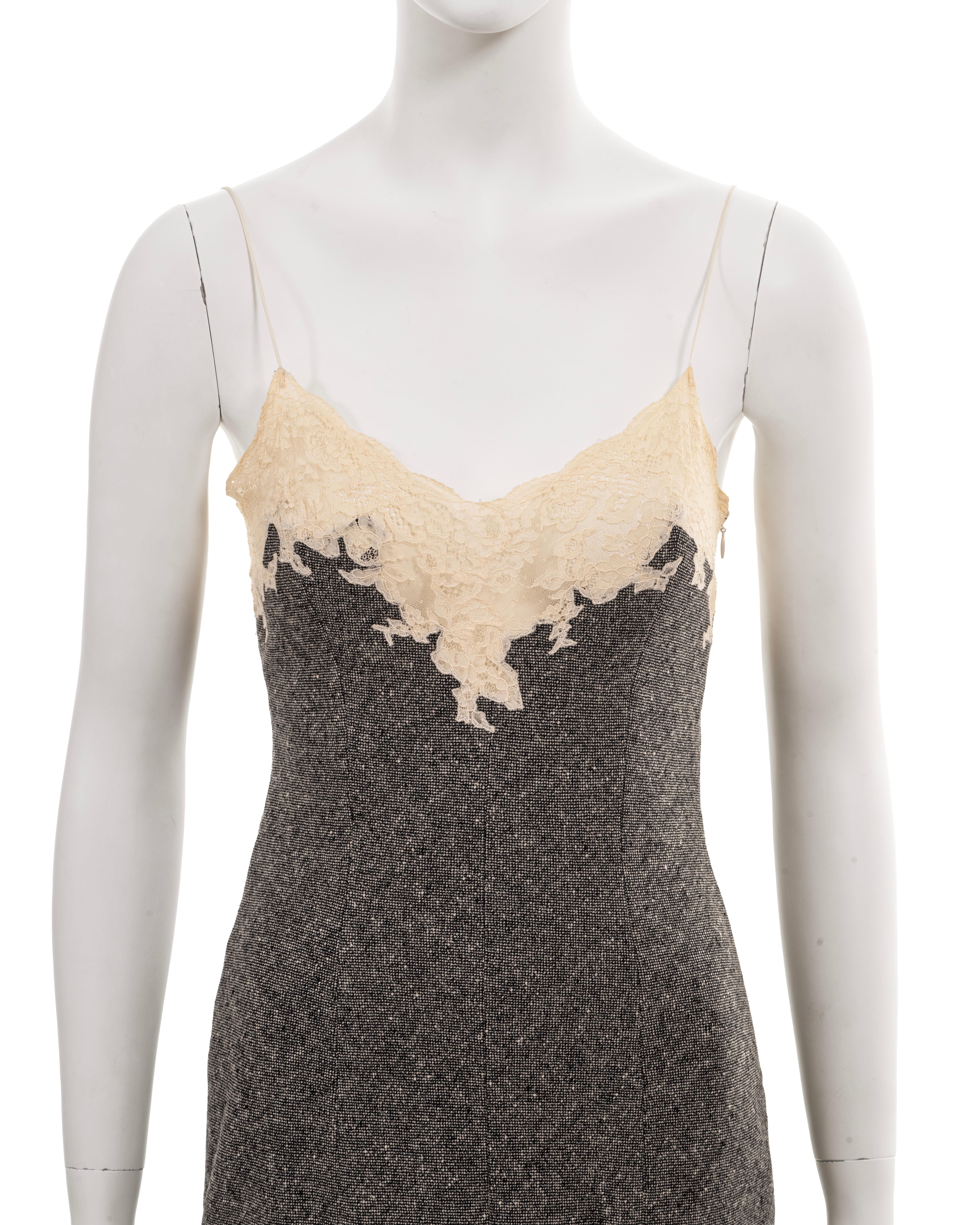 Christian Dior by John Galliano grey tweed slip dress with lace trim, fw 1998 In Excellent Condition For Sale In London, GB