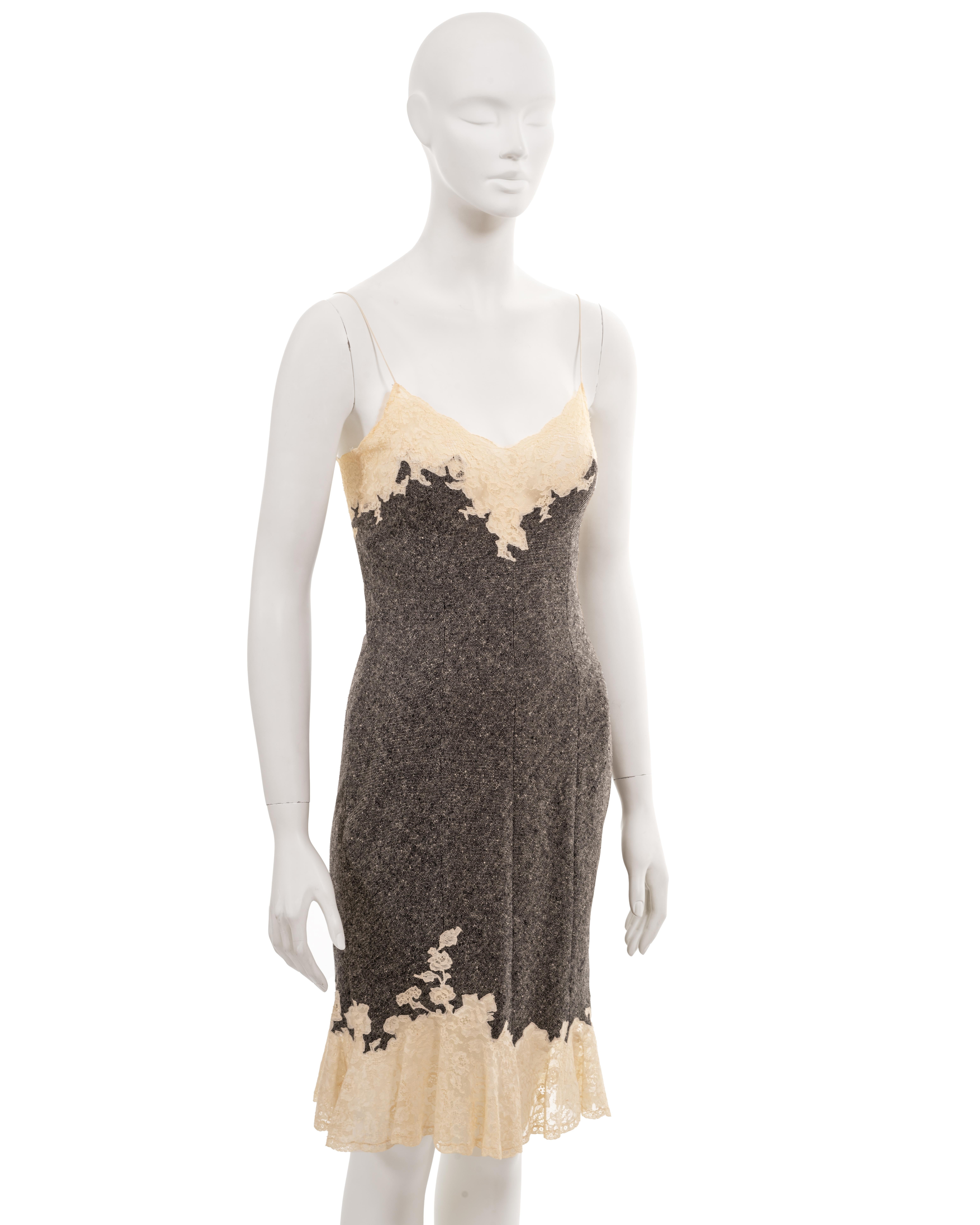 Christian Dior by John Galliano grey tweed slip dress with lace trim, fw 1998 For Sale 1