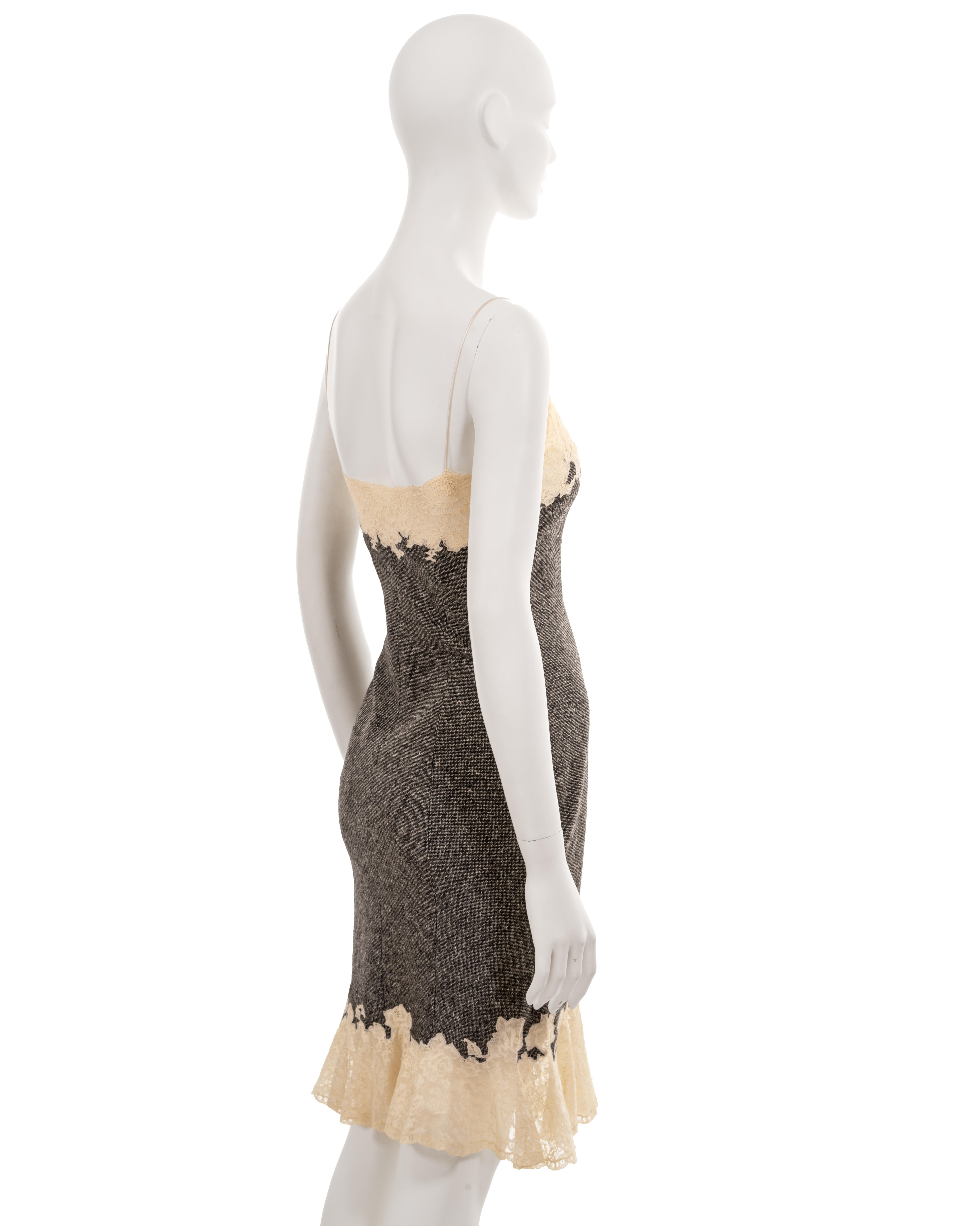 Christian Dior by John Galliano grey tweed slip dress with lace trim, fw 1998 For Sale 3