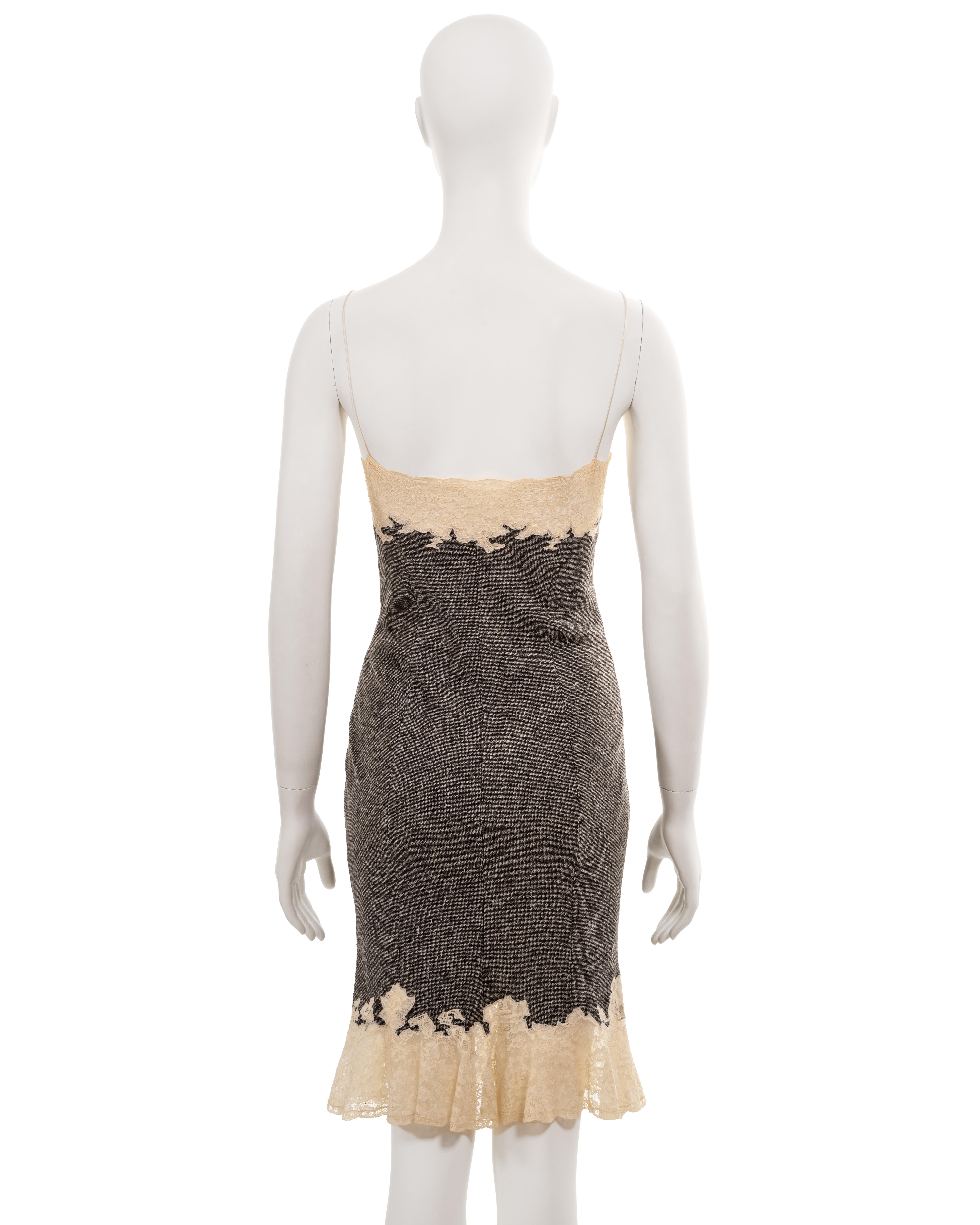 Christian Dior by John Galliano grey tweed slip dress with lace trim, fw 1998 For Sale 4