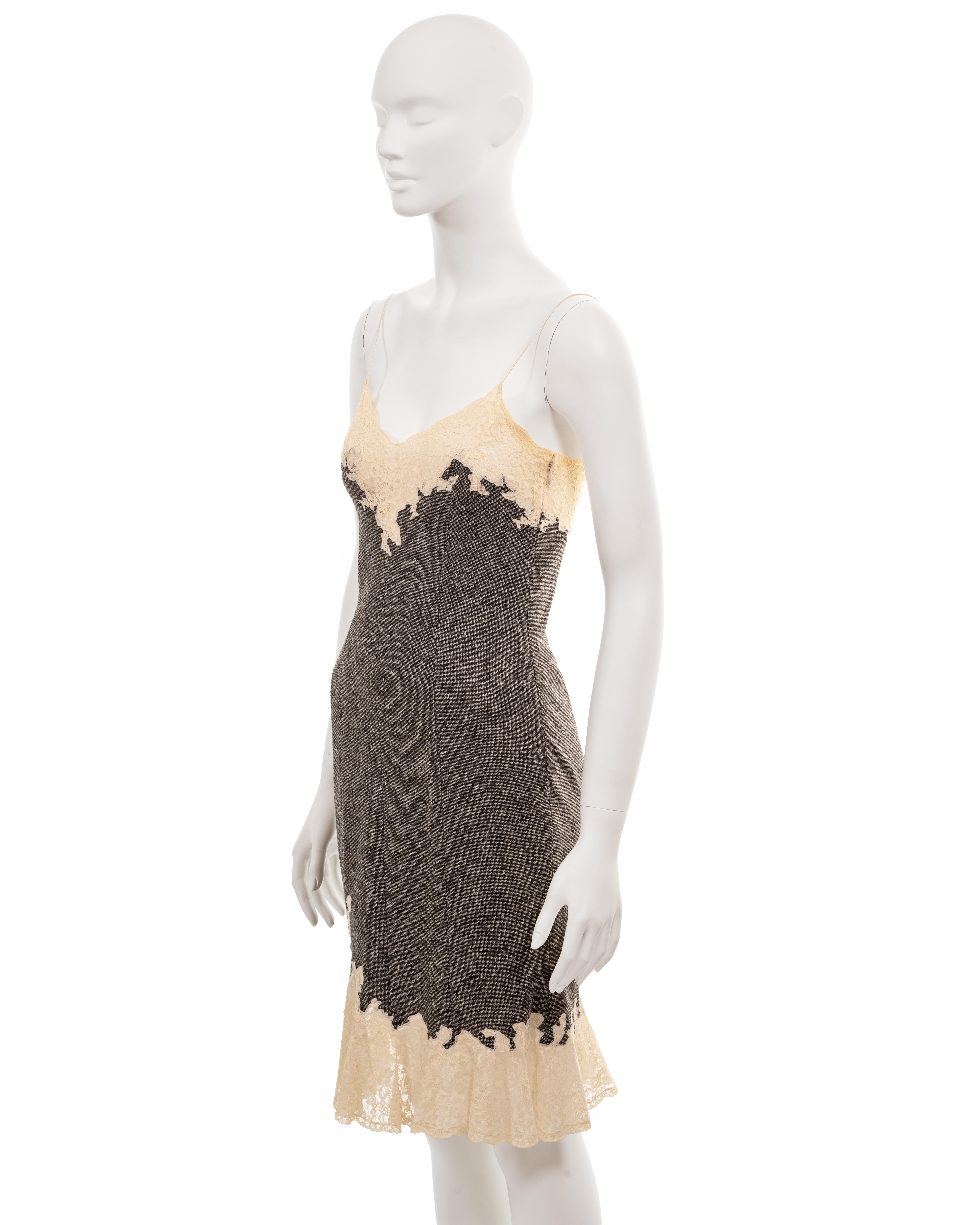 Christian Dior by John Galliano grey tweed slip dress with lace trim, fw 1998 For Sale 5