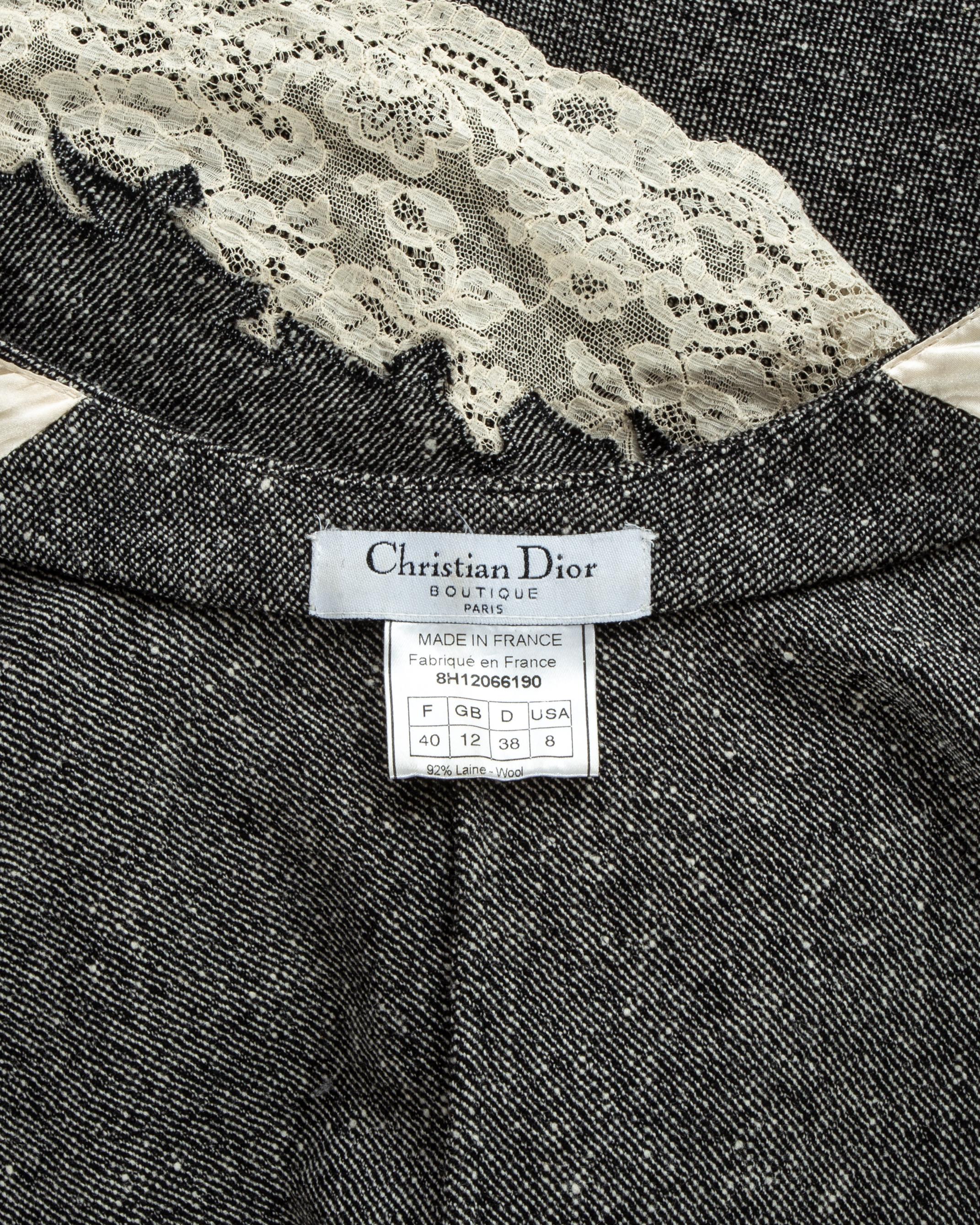 Christian Dior by John Galliano grey wool dress with cream lace trim, fw 1998 3