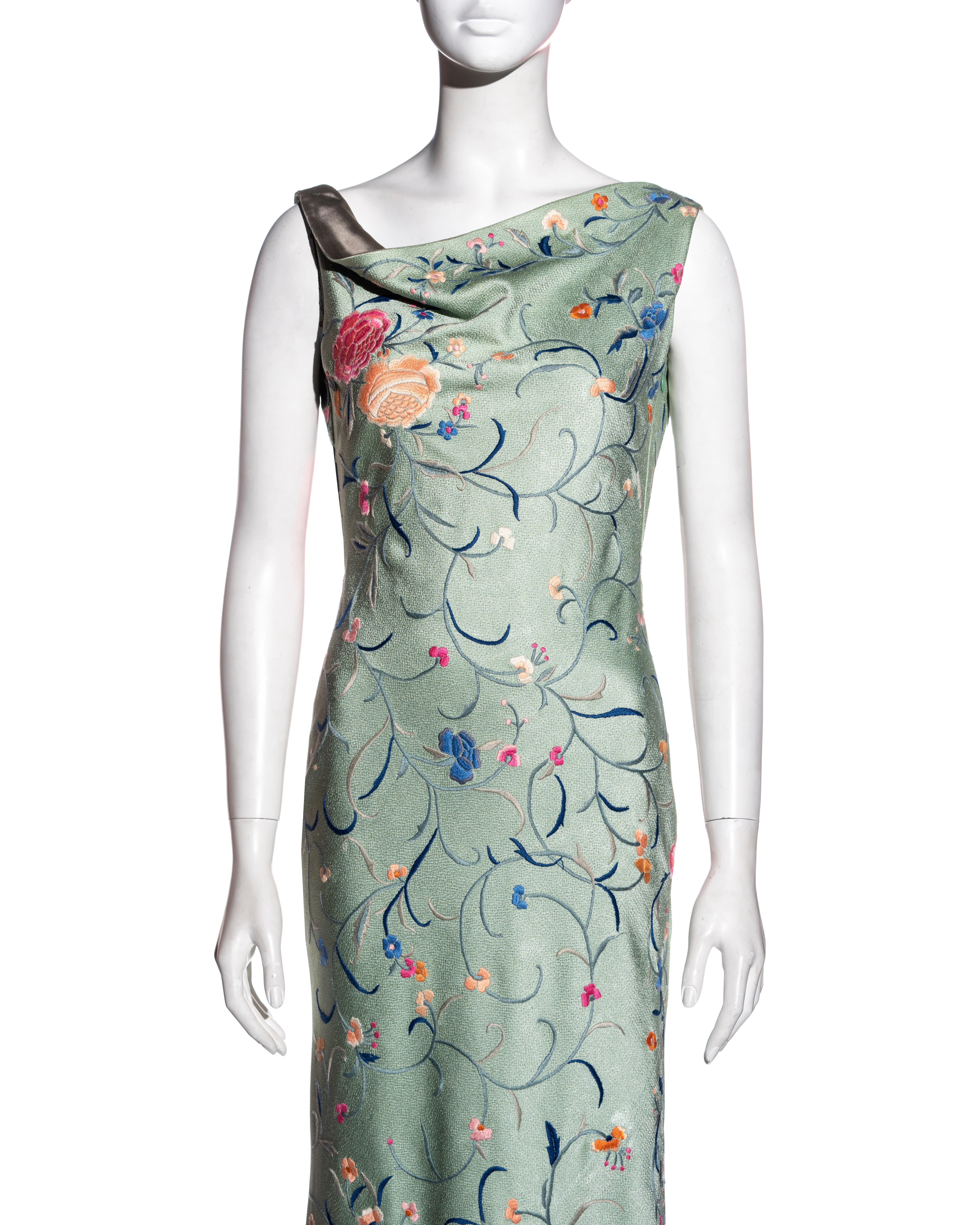 Gray Christian Dior by John Galliano floral embroidered silk evening dress, fw 1997 For Sale
