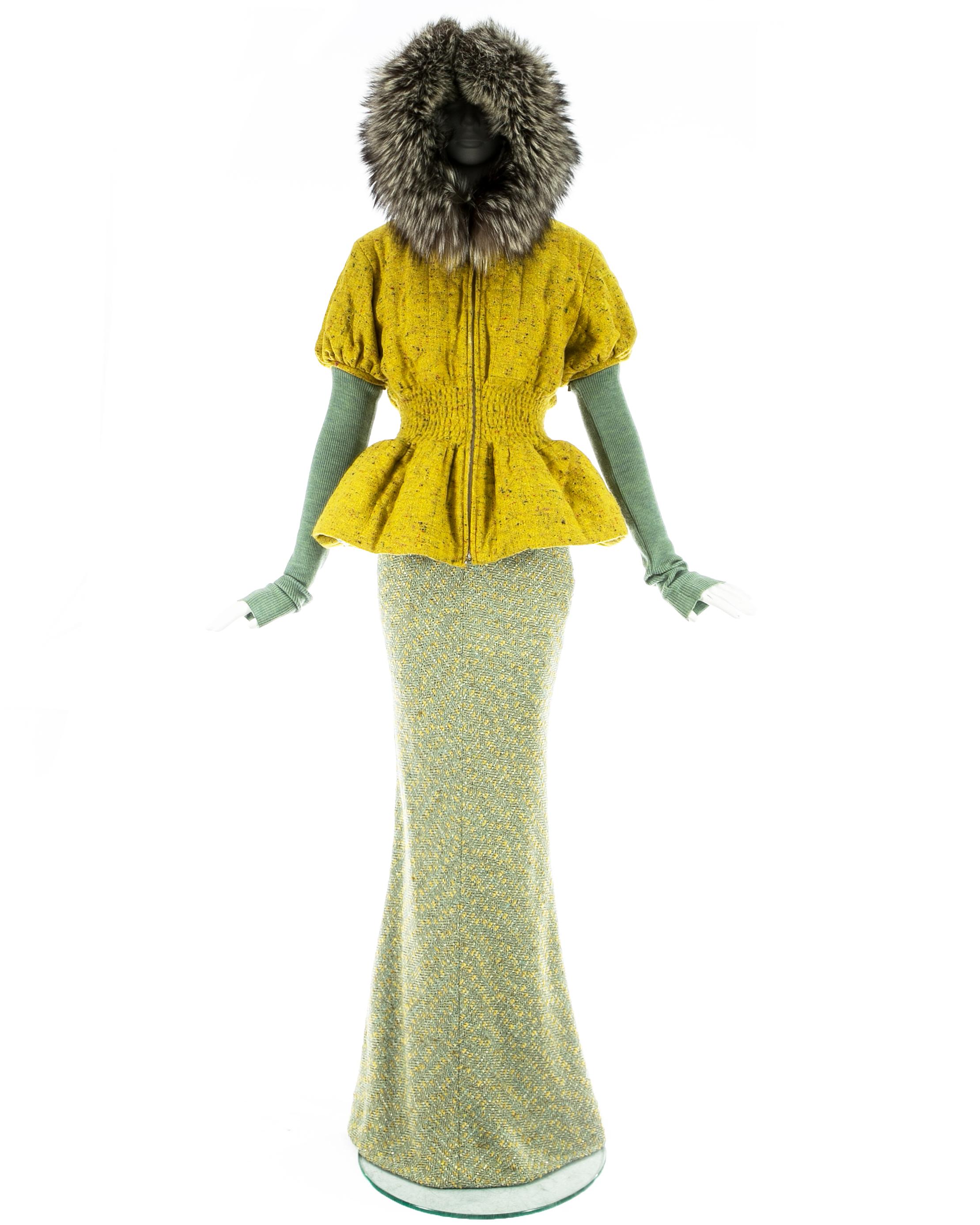 Women's Christian Dior by John Galliano hooded tweed jacket and skirt ensemble, fw 1998 For Sale