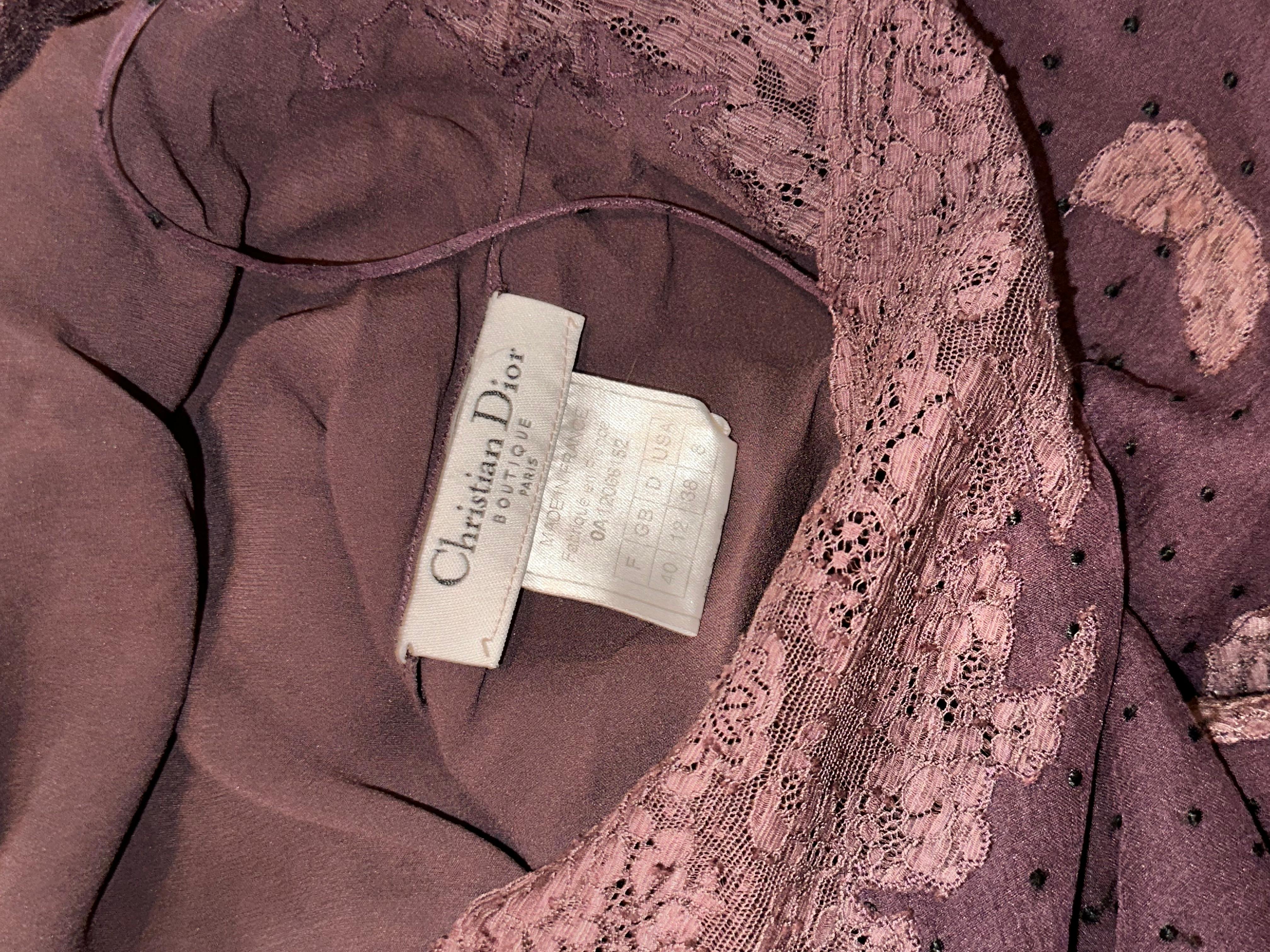 Christian Dior By John Galliano - Robe emblématique à pois et dentelle marron, automne-hiver 2000 en vente 2