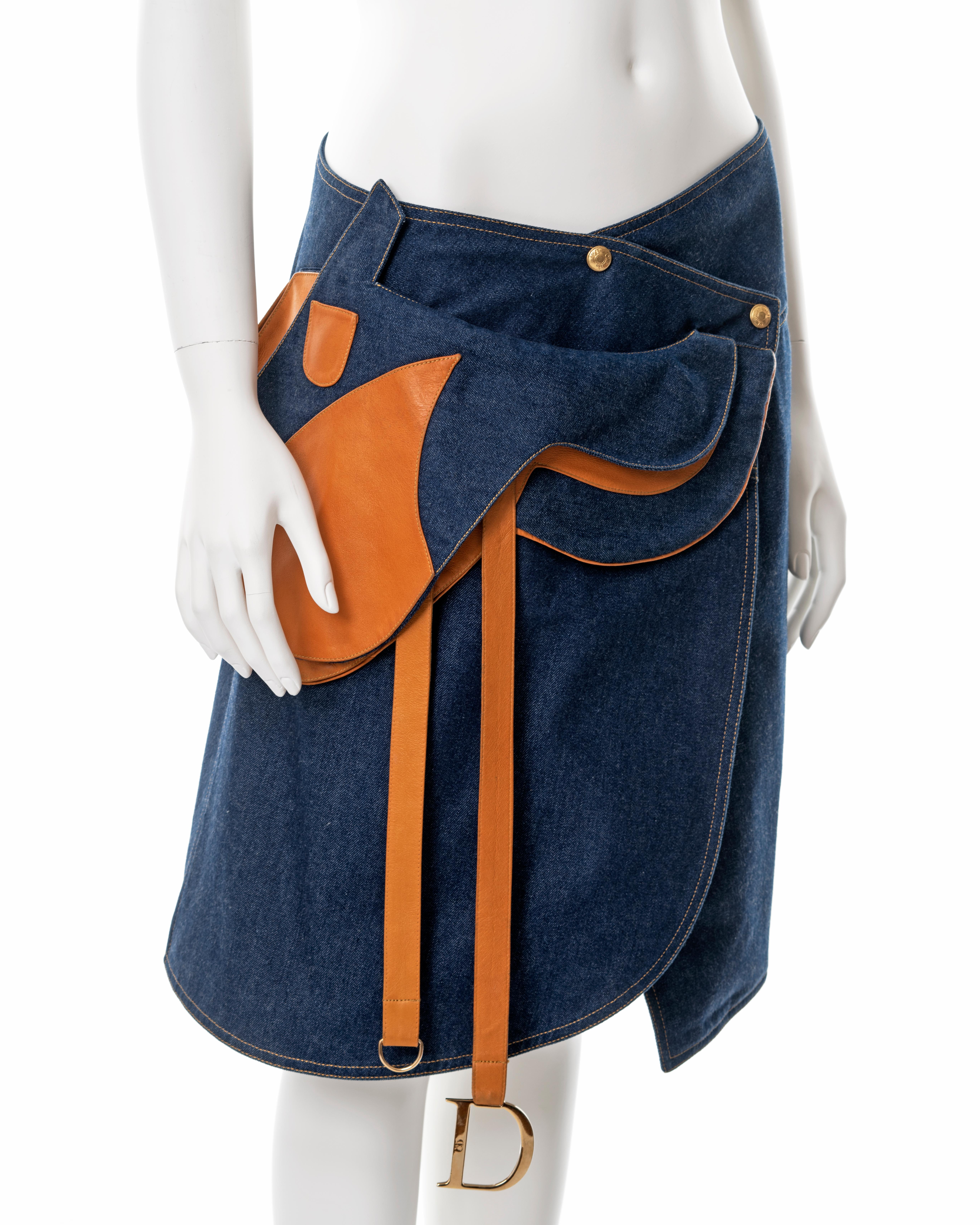 Christian Dior by John Galliano indigo denim and leather saddle skirt, ss 2000 For Sale 3