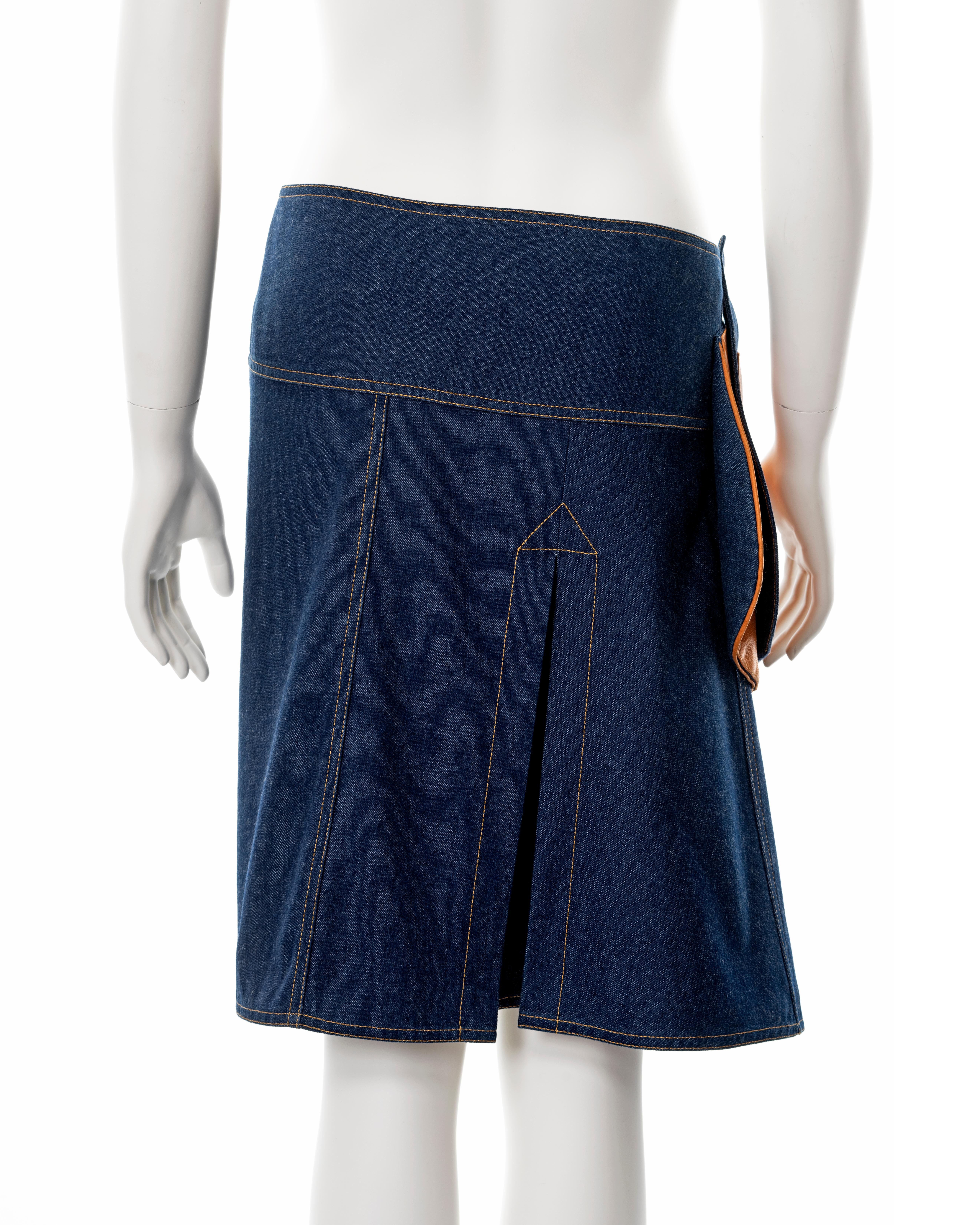 Christian Dior by John Galliano indigo denim and leather saddle skirt, ss 2000 For Sale 5