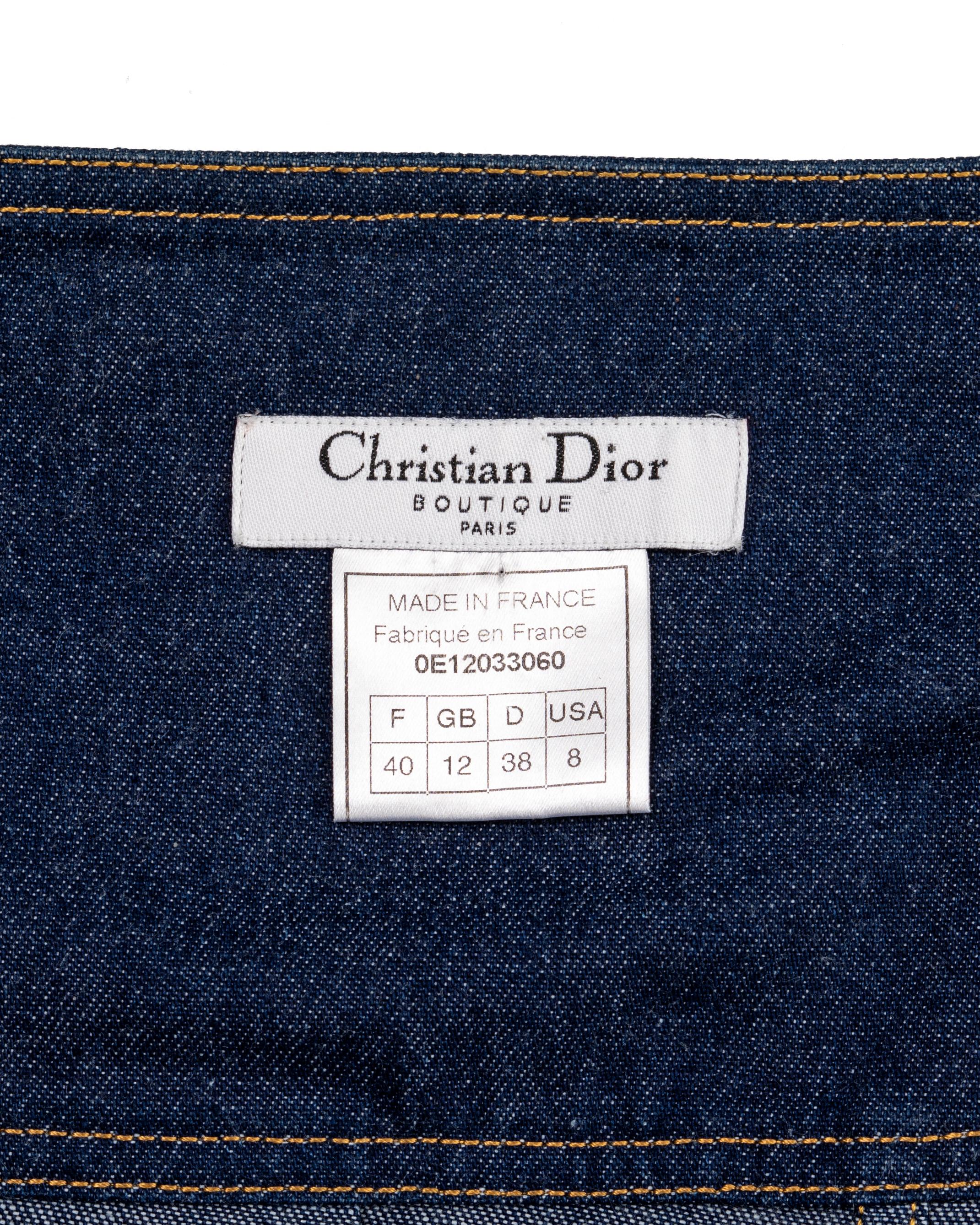 Christian Dior by John Galliano indigo denim and leather saddle skirt, ss 2000 For Sale 6