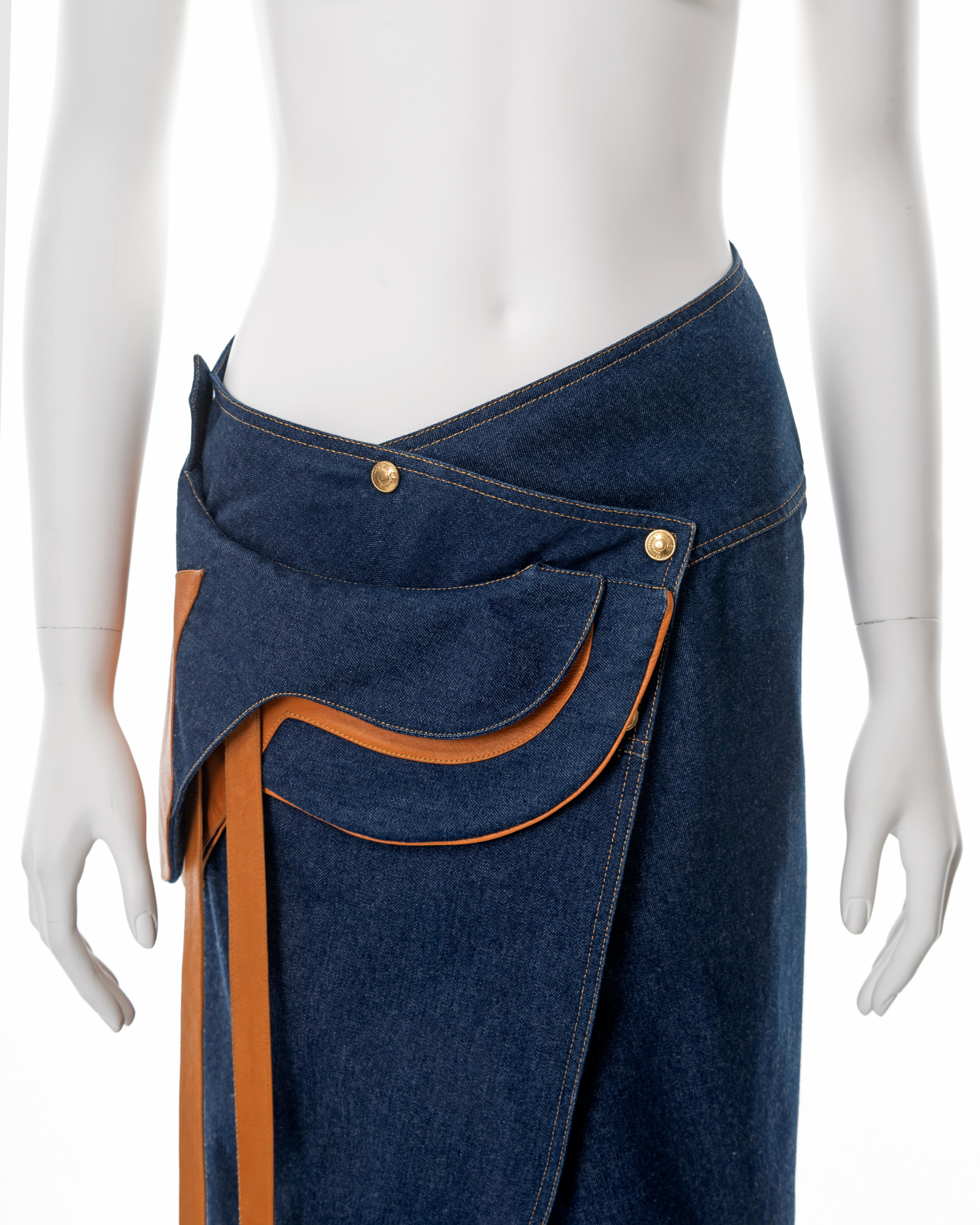 Women's Christian Dior by John Galliano indigo denim and leather saddle skirt, ss 2000 For Sale