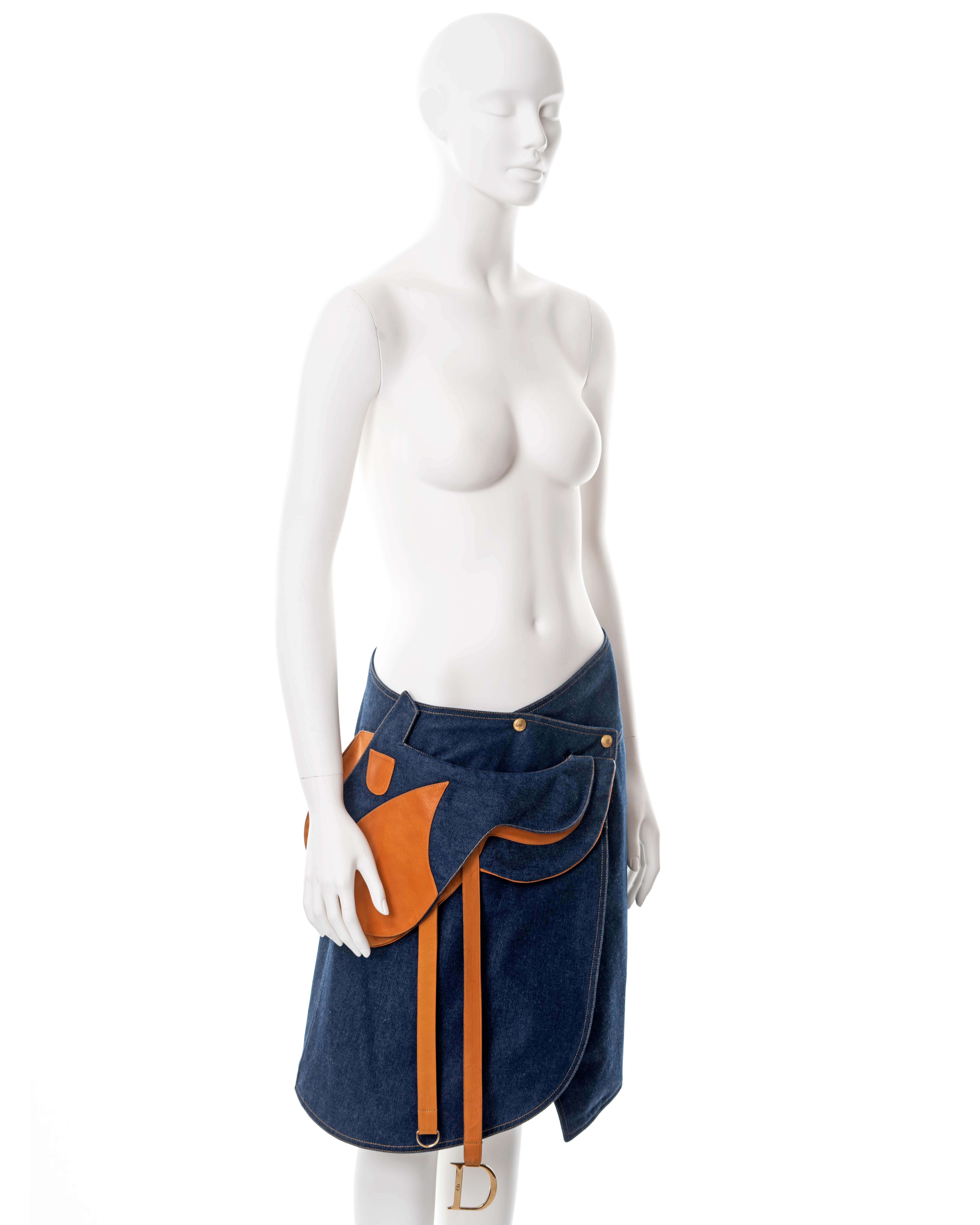 Christian Dior by John Galliano indigo denim and leather saddle skirt, ss 2000 For Sale 2