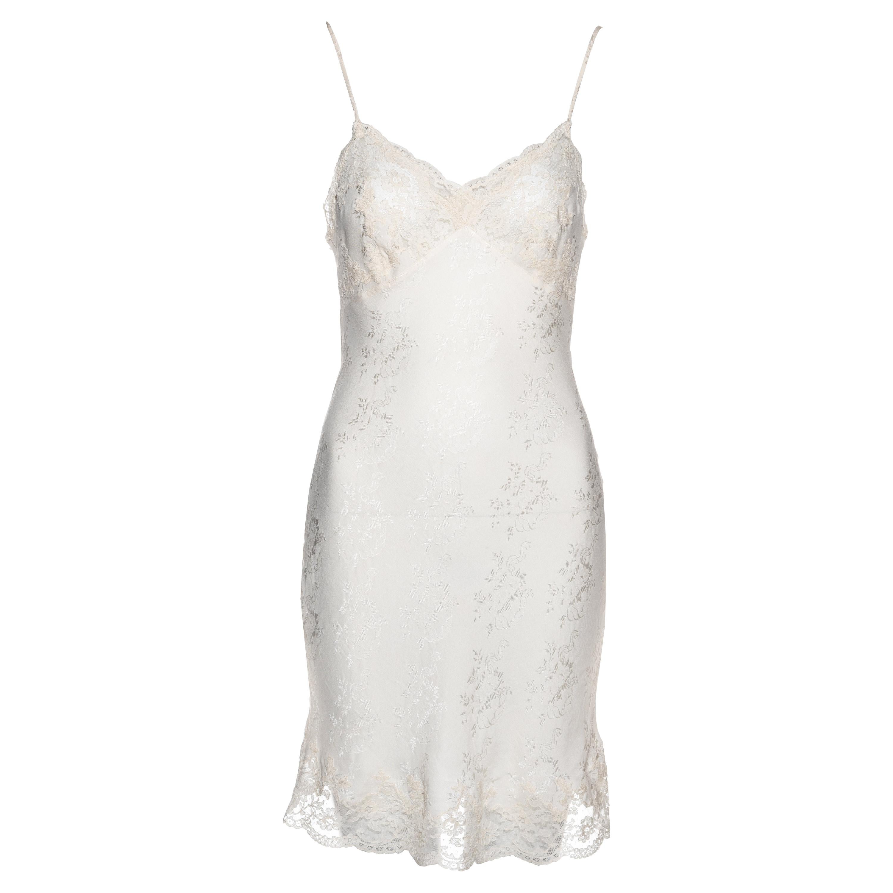 Christian Dior by John Galliano ivory silk jacquard and lace slip dress, ss 1998