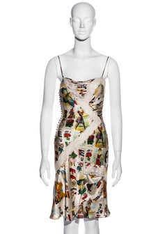 Christian Dior by John Galliano ivory silk stamp print slip dress, ss 2002