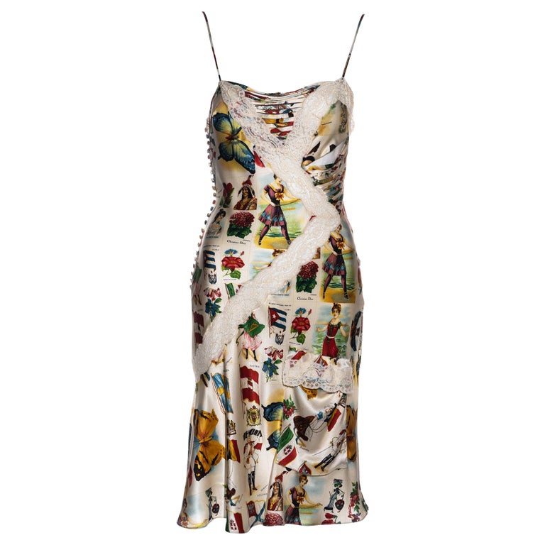Christian Dior by John Galliano ivory silk stamp print slip dress, ss ...