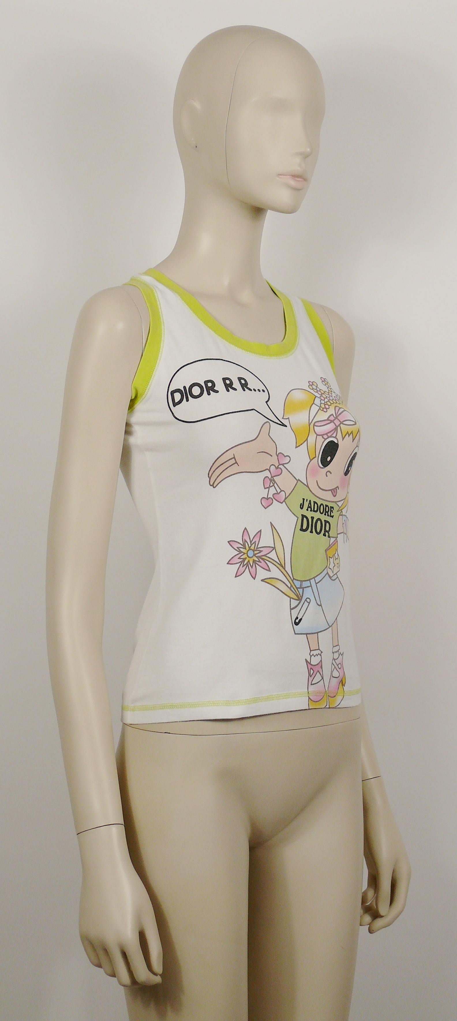 CHRISTIAN DIOR by JOHN GALLIANO J'ADORE DIOR cartoon tank top.

From the Spring/Summer Ready-to-Wear 2005 Collection.

Similar model worn by BELLA HADID (see photo 5).

Label reads CHRISTIAN DIOR BOUTIQUE Paris.
Made in France.

Size tag reads : F
