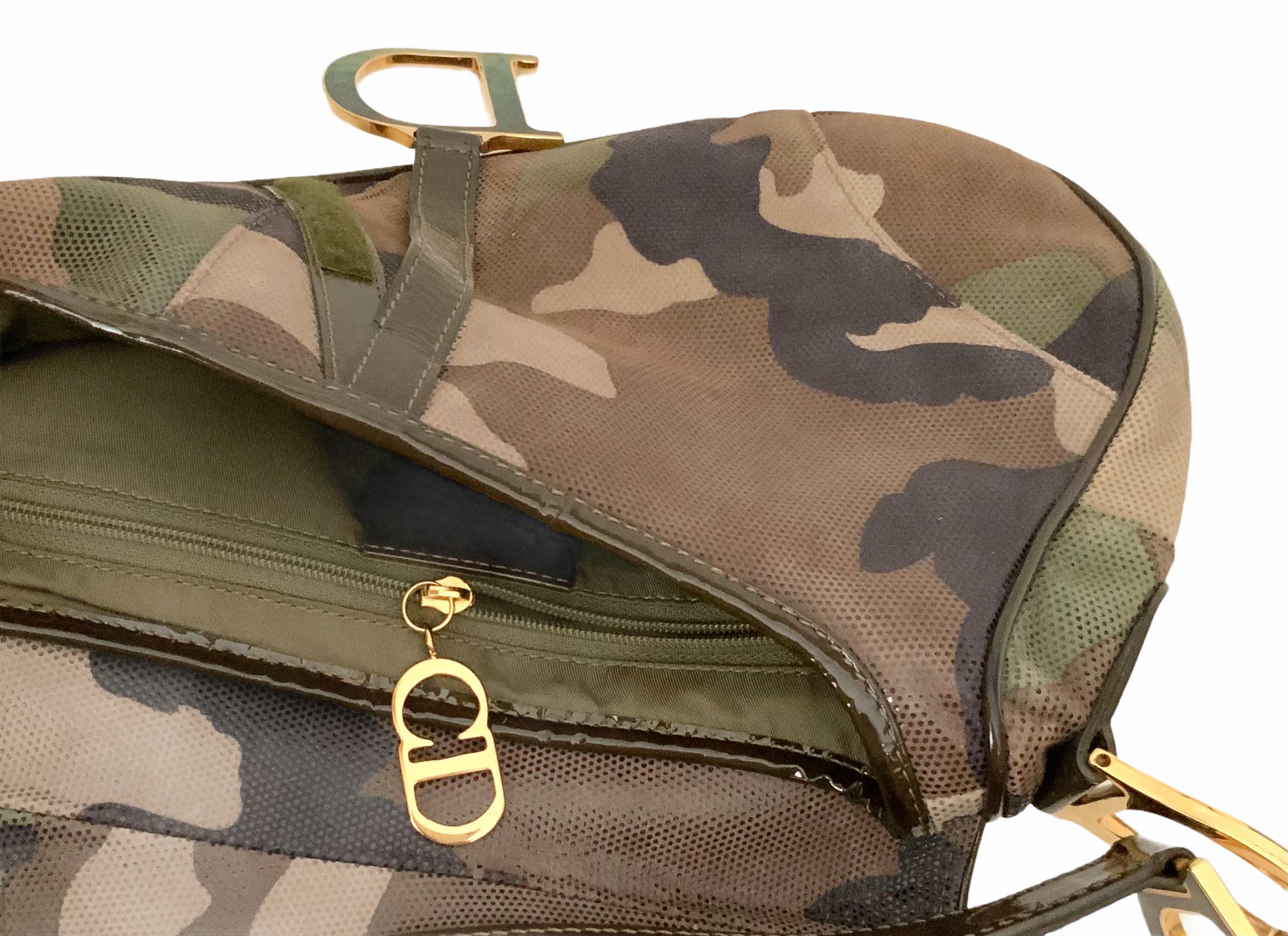 Christian Dior by John Galliano Khaki Camouflage Printed Leather Saddle Bag 1