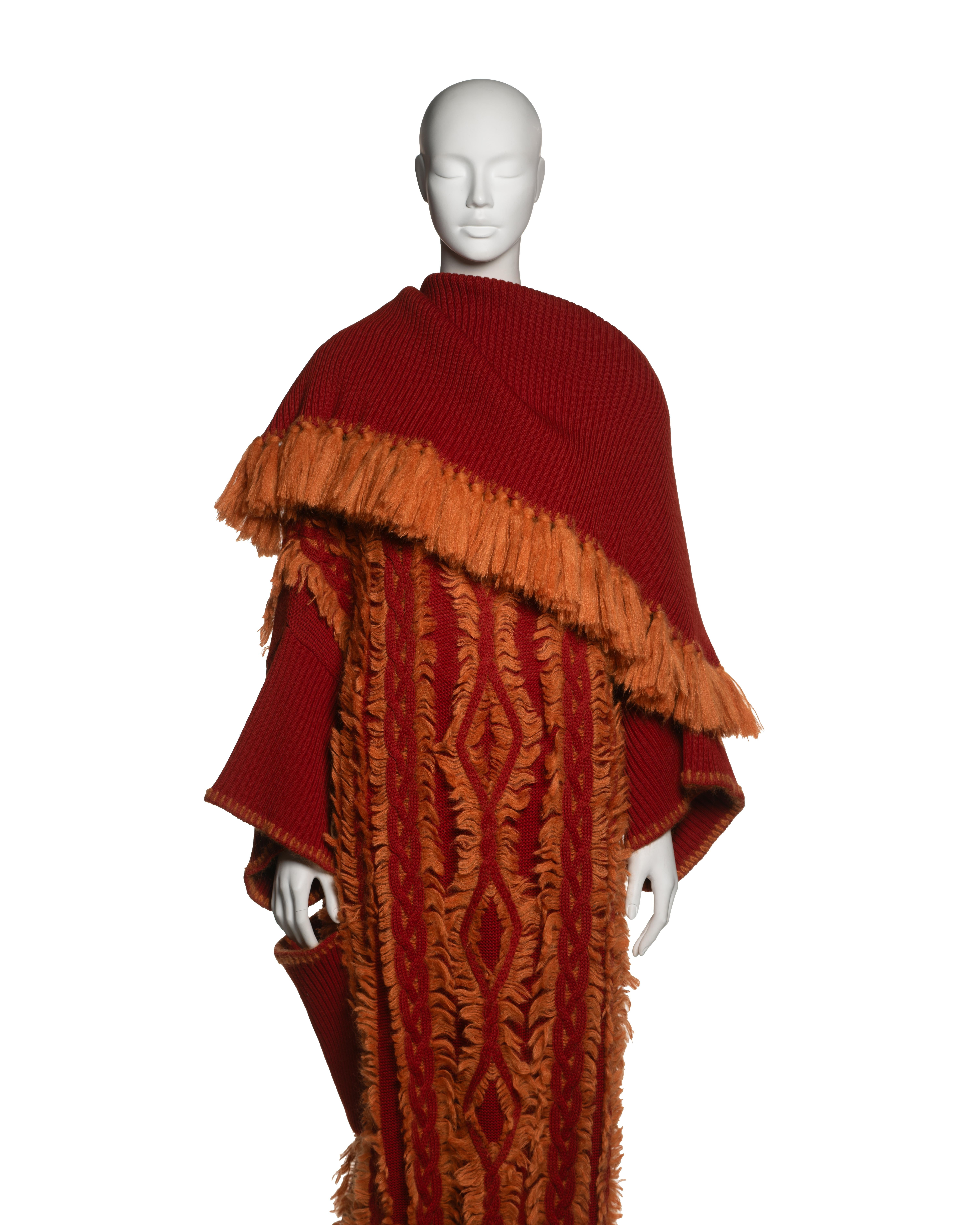 Red Christian Dior by John Galliano Knitted Wool Coat and Skirt Ensemble, FW 1999 For Sale