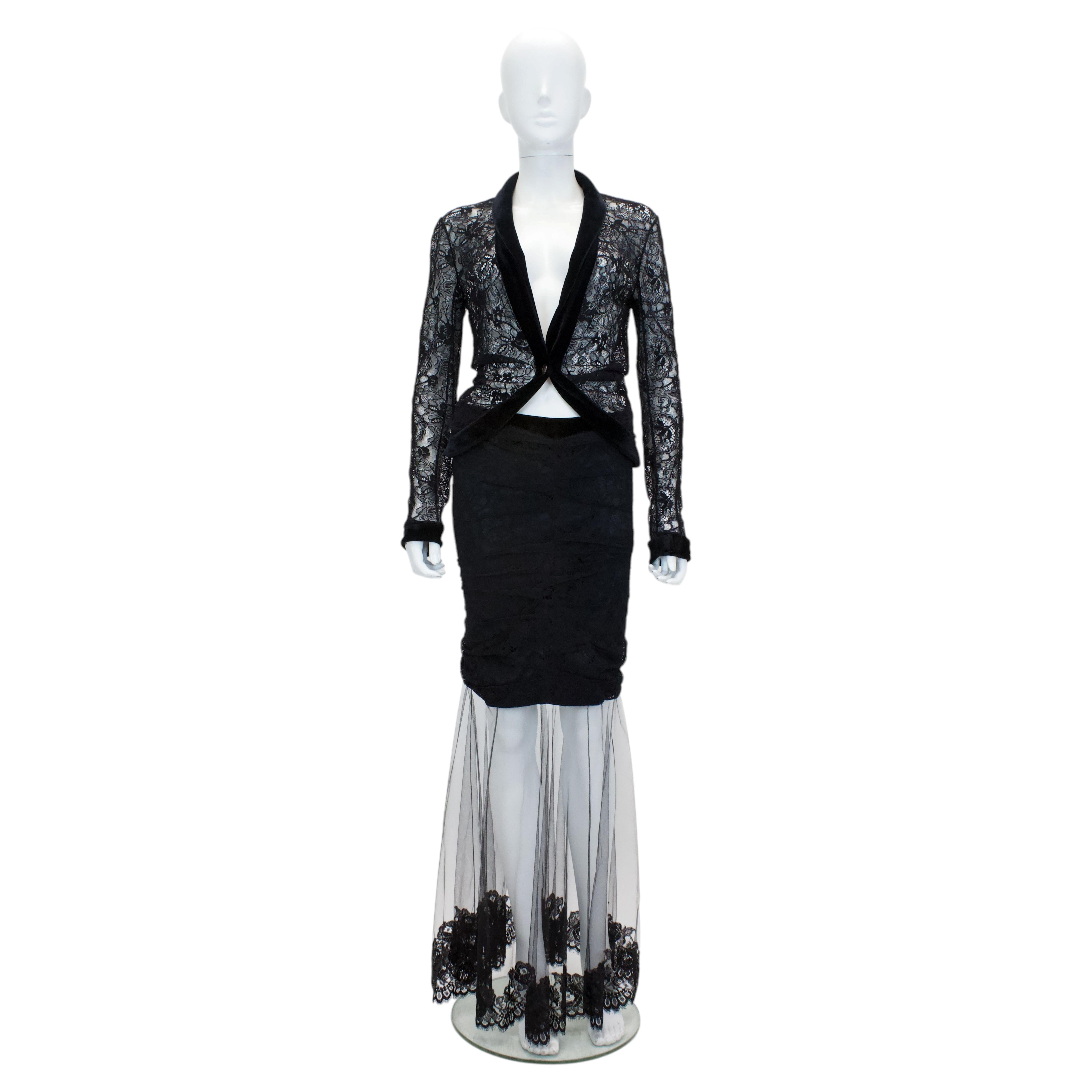 Pre-owned Dior Christian  By John Galliano Lace Suit, F/w 2003 In Black