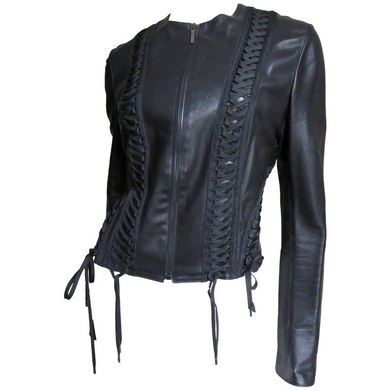 Christian Dior by John Galliano Lace-up Leather Jacket For Sale