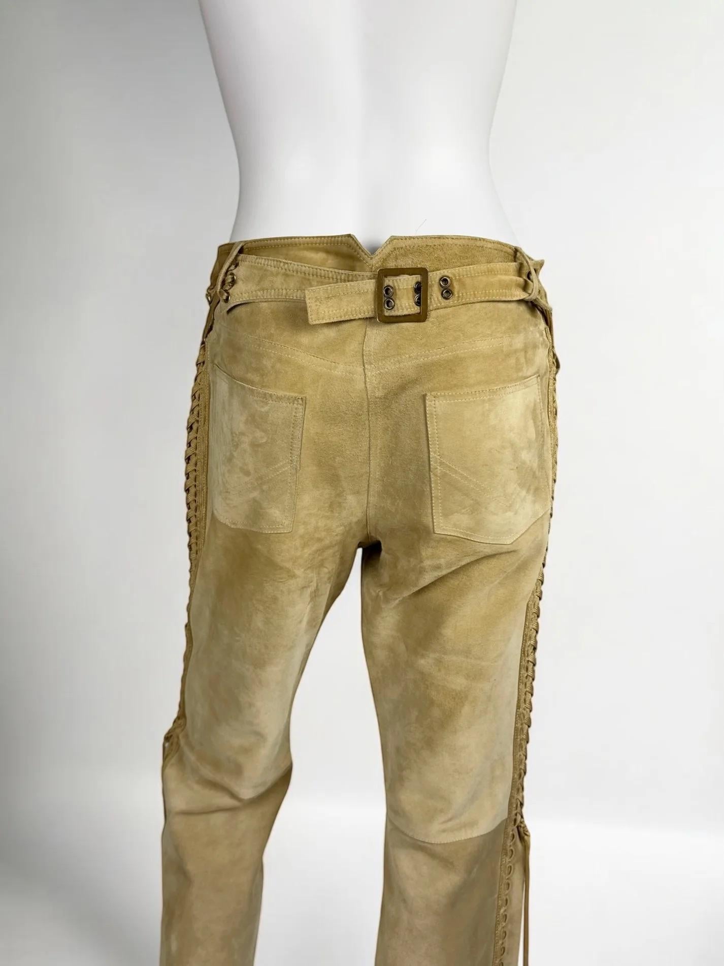 Pantalon en daim à lacets Christian Dior by John Galliano, FW 2002 en vente 4