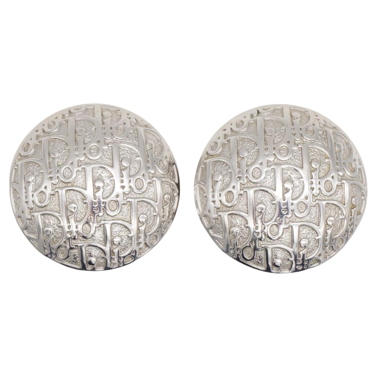 Christian Dior by John Galliano Large Logo Monogram Round Circle Dome Earrings For Sale
