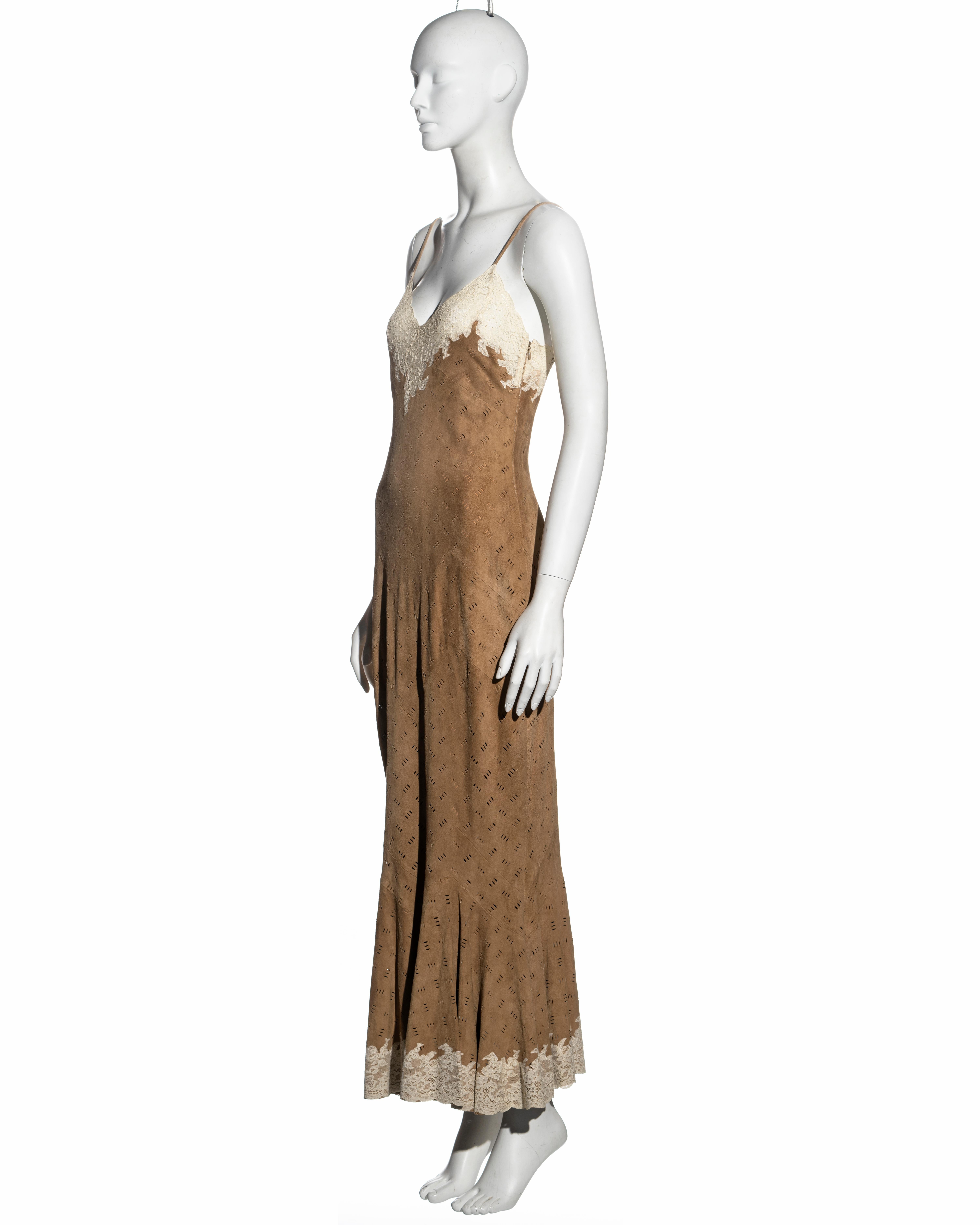 Christian Dior by John Galliano Brown and Cream Suede and Lace Dress, FW 1999 For Sale 6
