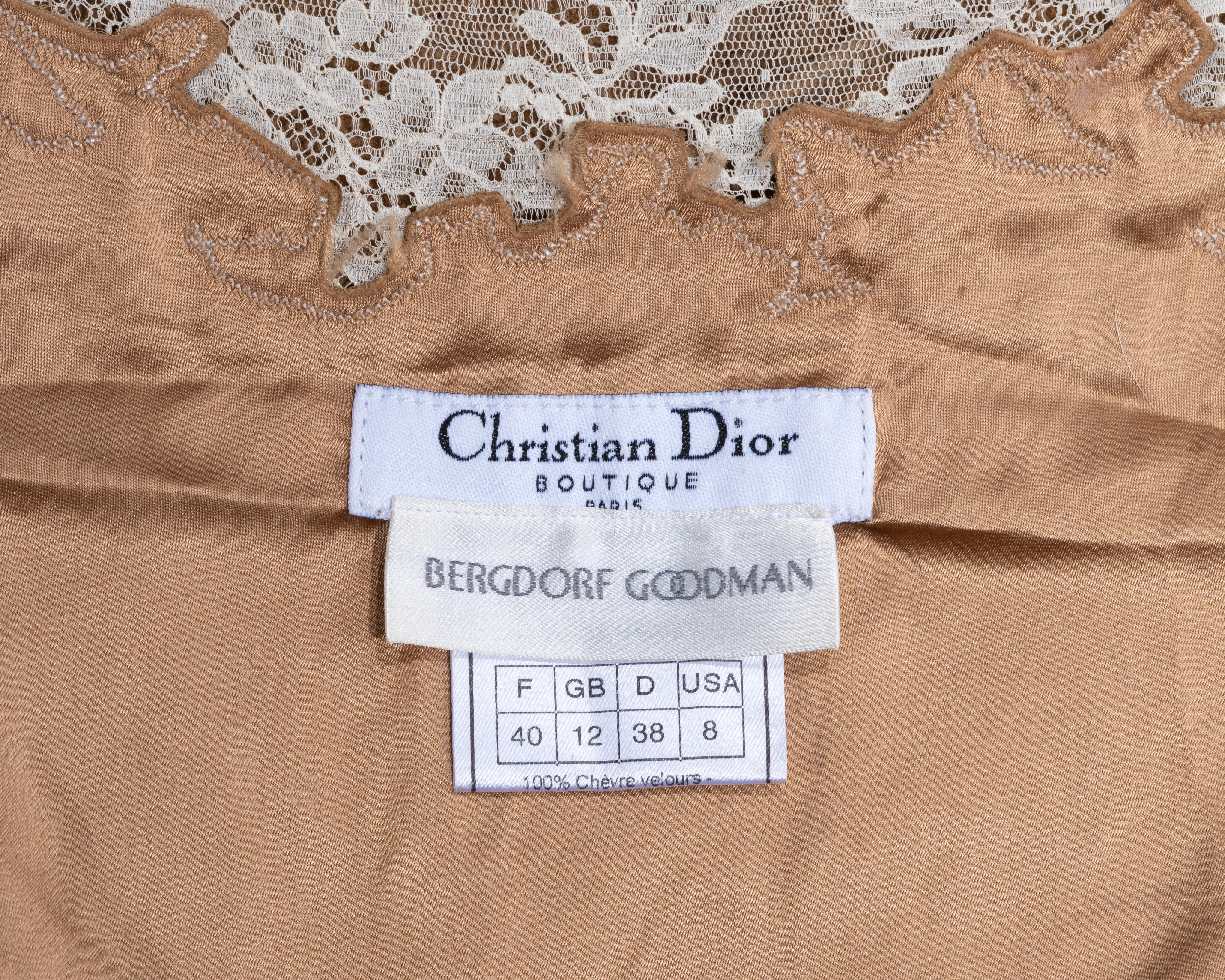 Christian Dior by John Galliano Robe en daim et dentelle marron et crème, FW 1999 en vente 6