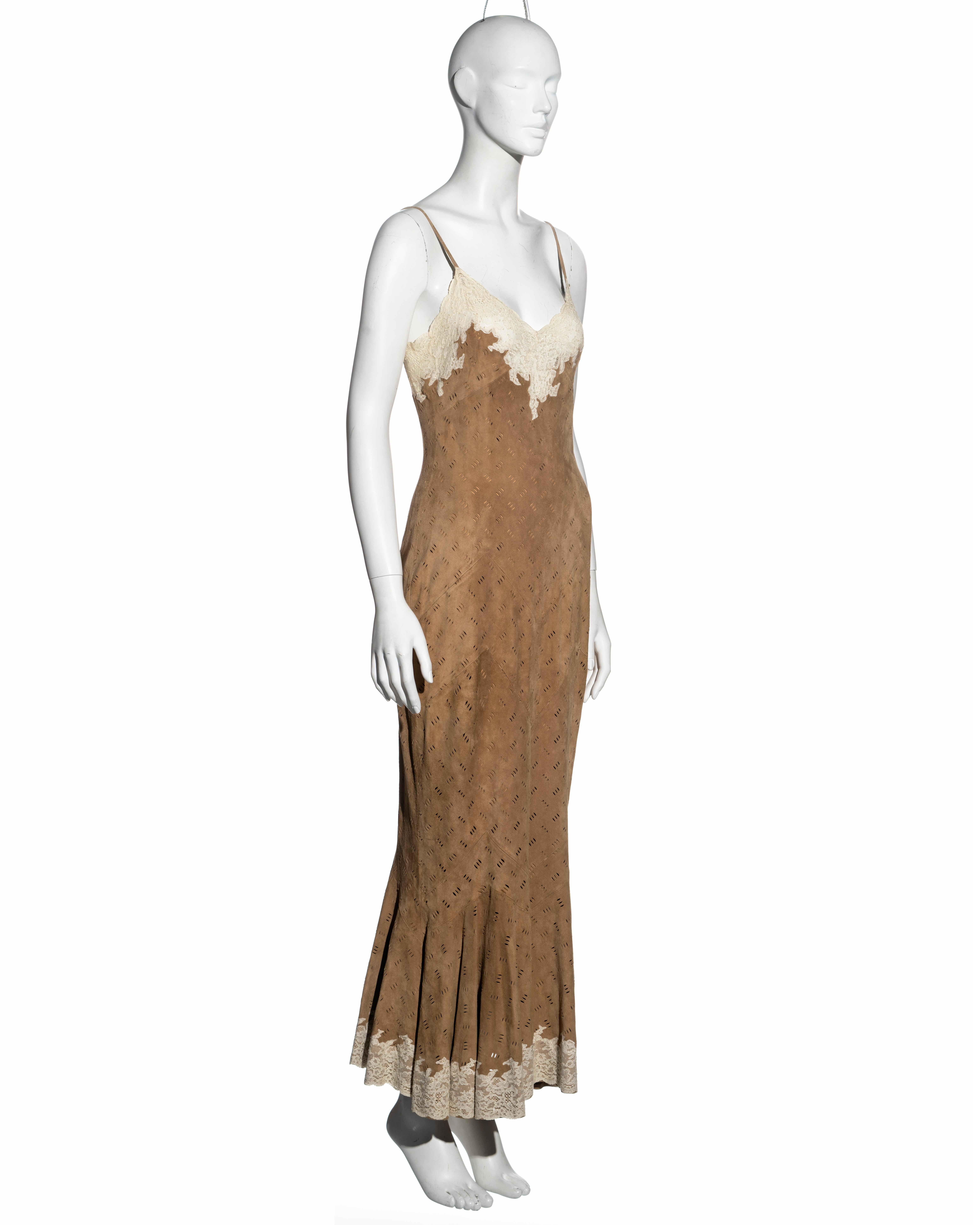Christian Dior by John Galliano Brown and Cream Suede and Lace Dress, FW 1999 For Sale 1