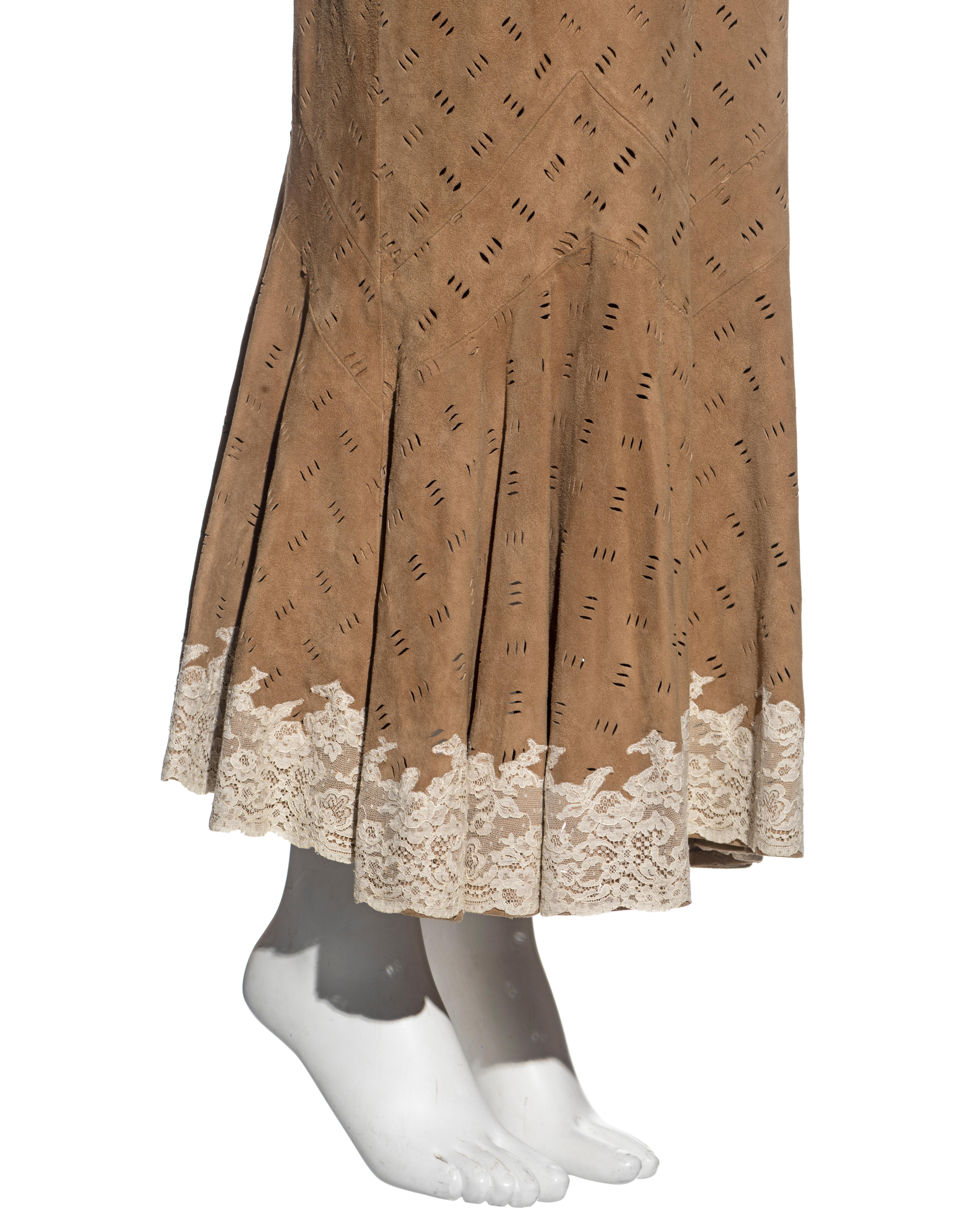 Christian Dior by John Galliano Brown and Cream Suede and Lace Dress, FW 1999 For Sale 2