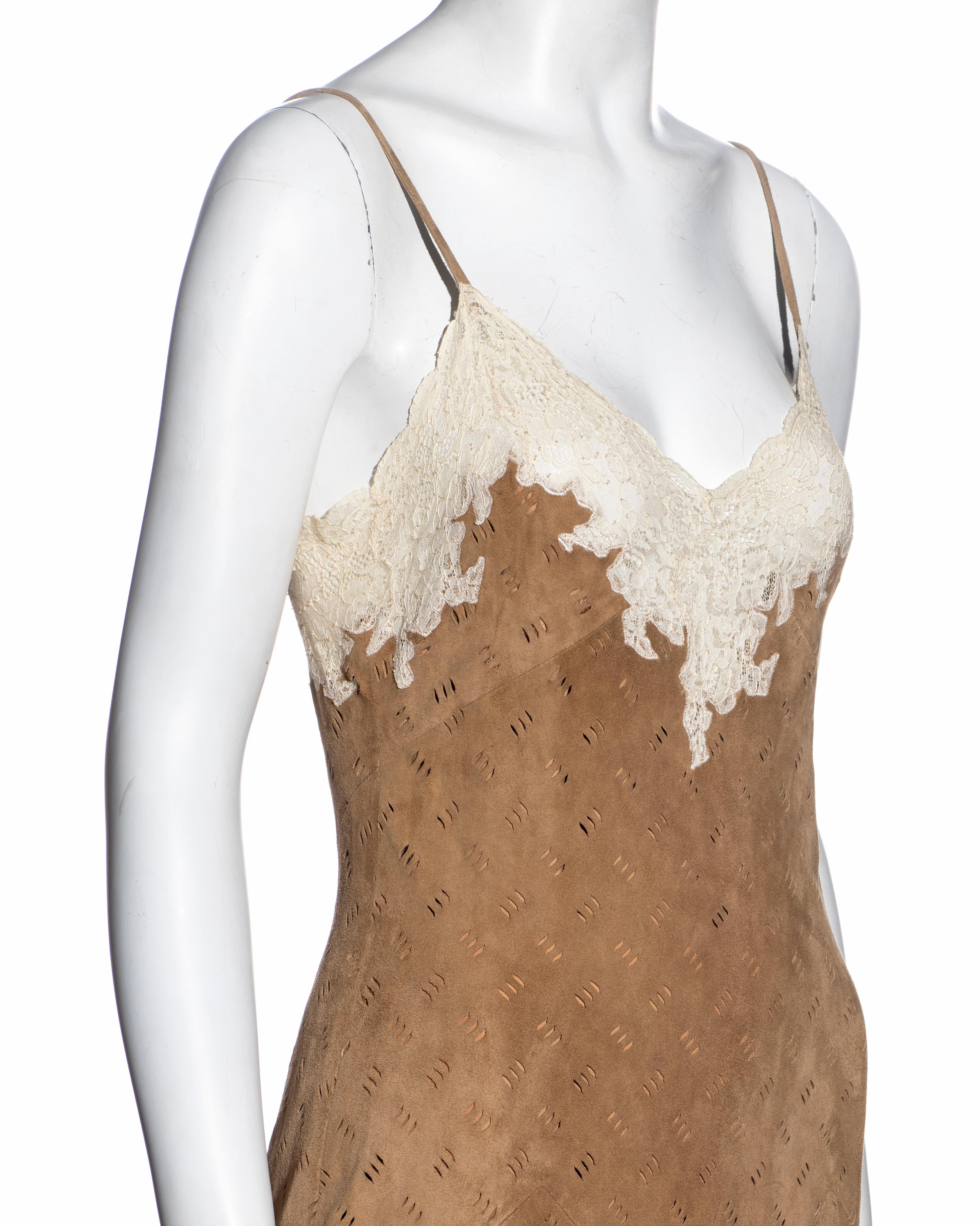 Christian Dior by John Galliano Brown and Cream Suede and Lace Dress, FW 1999 For Sale 3