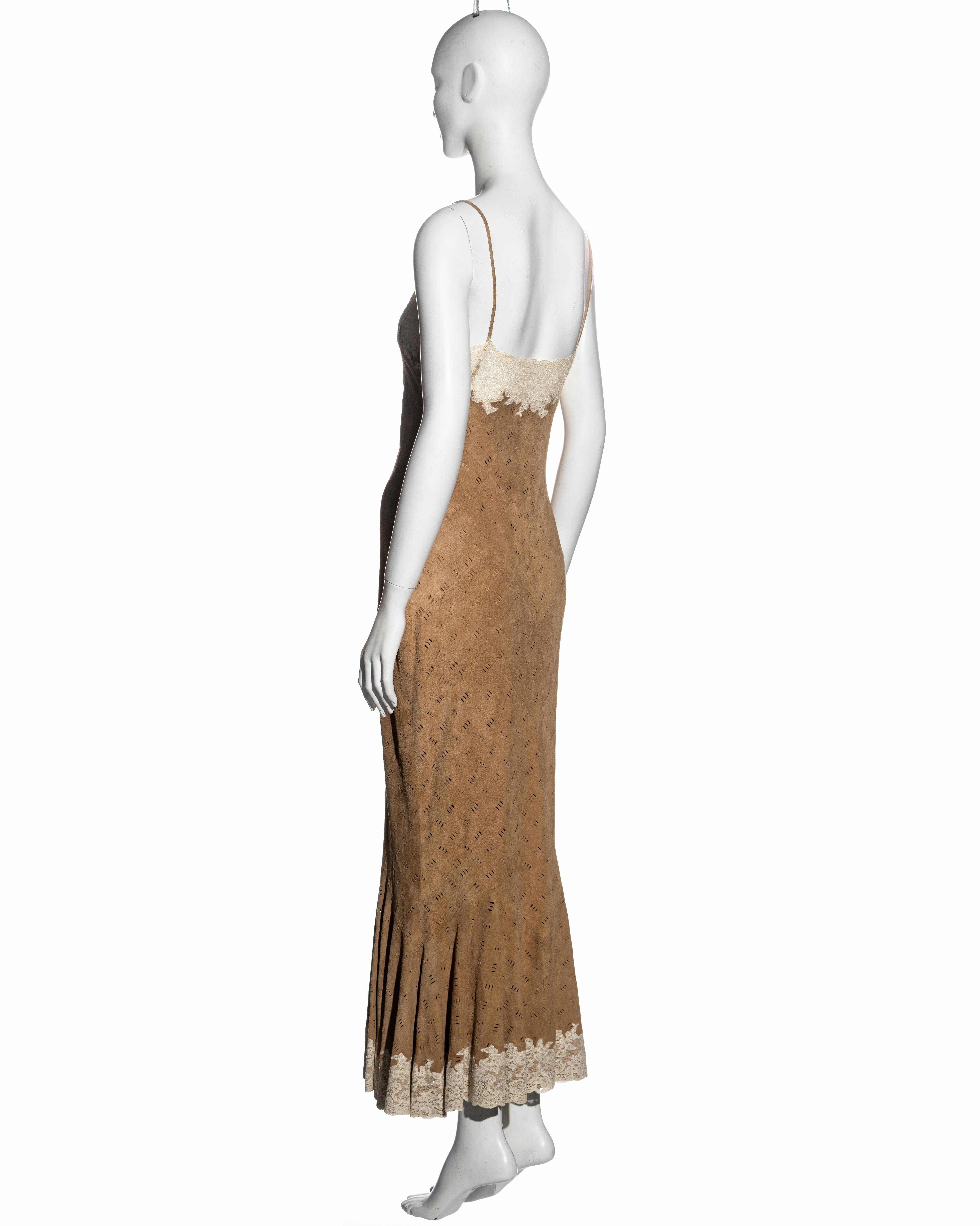 Christian Dior by John Galliano Brown and Cream Suede and Lace Dress, FW 1999 For Sale 4