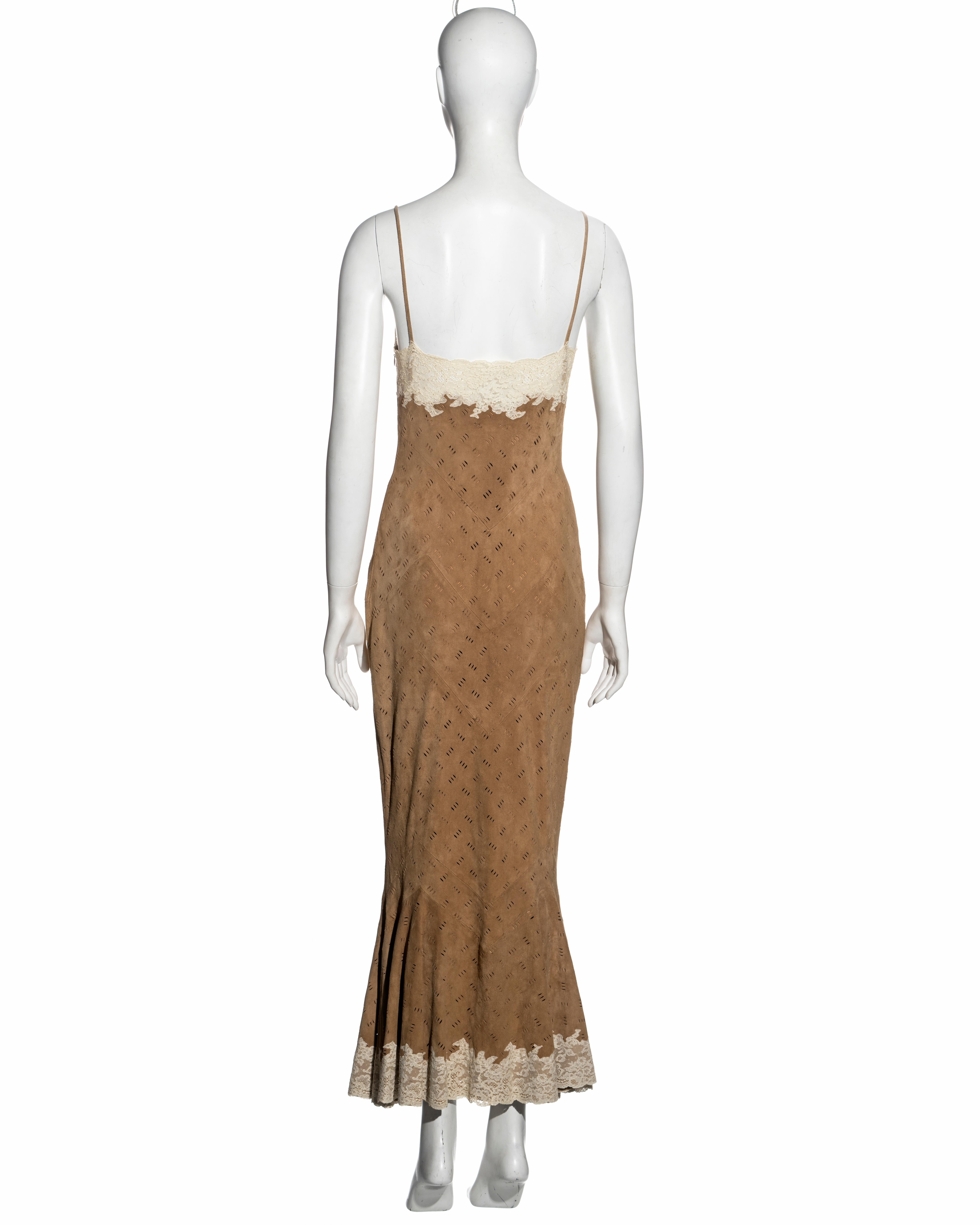 Christian Dior by John Galliano Brown and Cream Suede and Lace Dress, FW 1999 For Sale 5