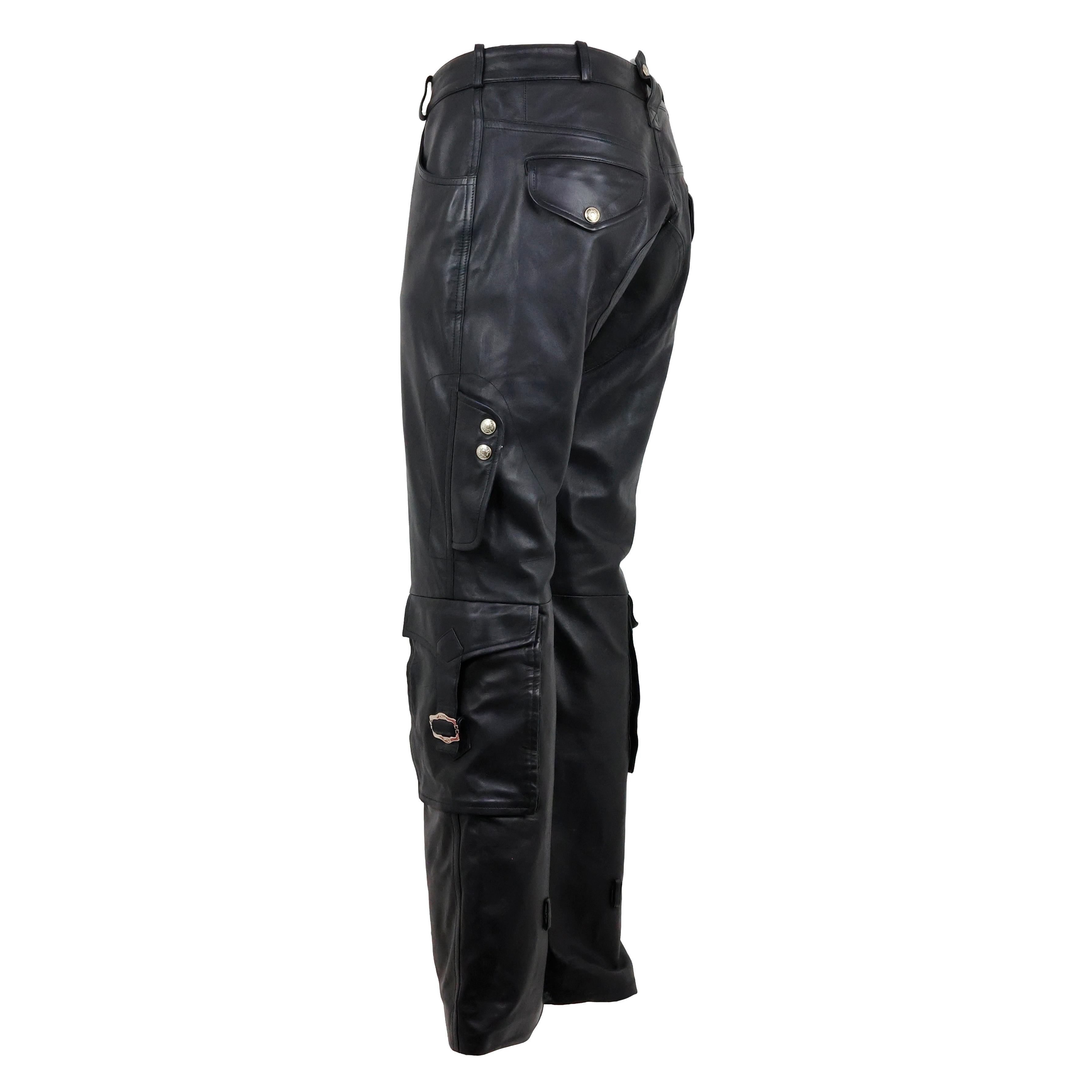 Christian Dior by John Galliano Leather Cargo Pants For Sale 4