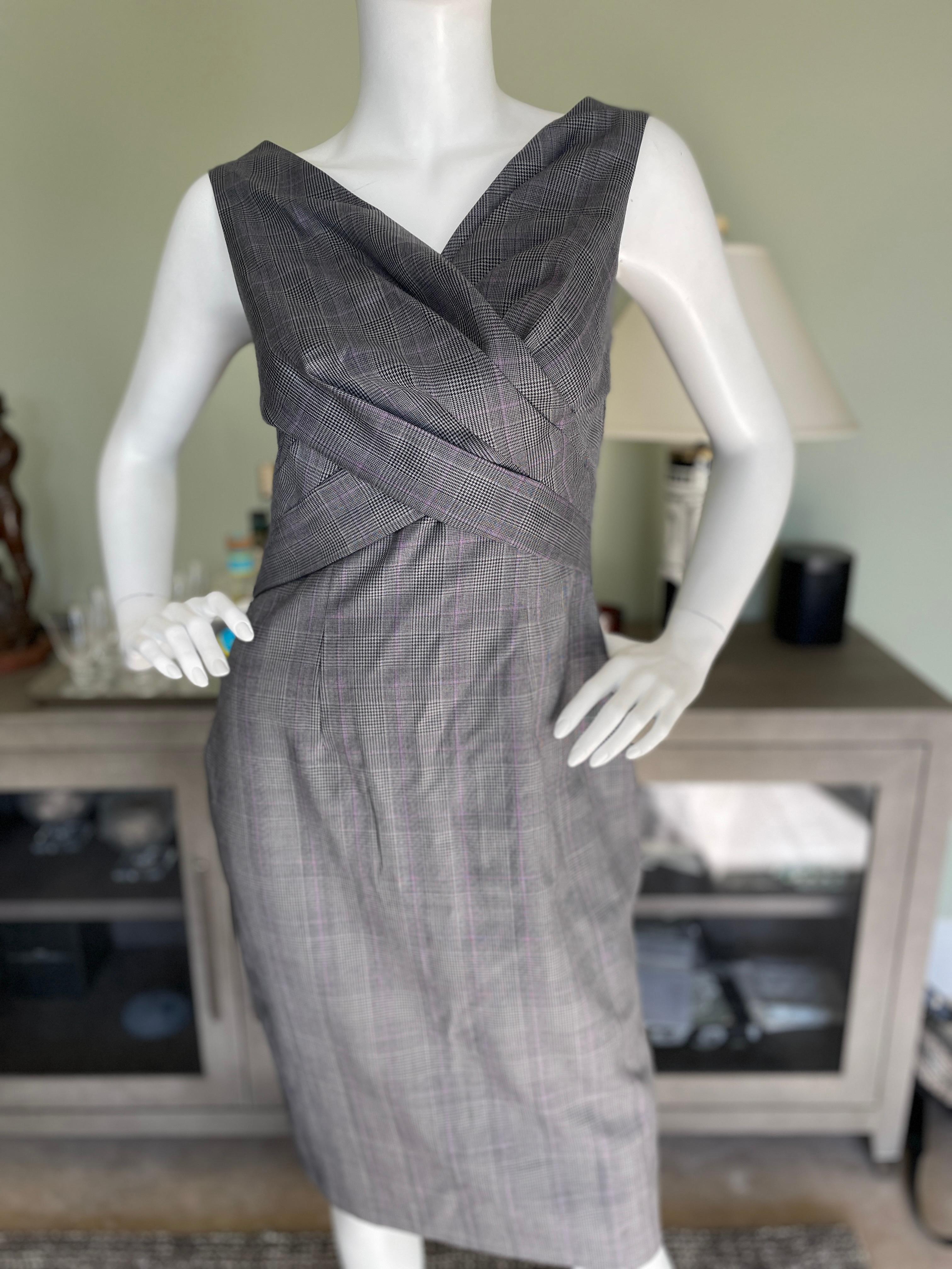Gray Christian Dior by John Galliano Lightweight Prince of Wales Plaid Day Dress