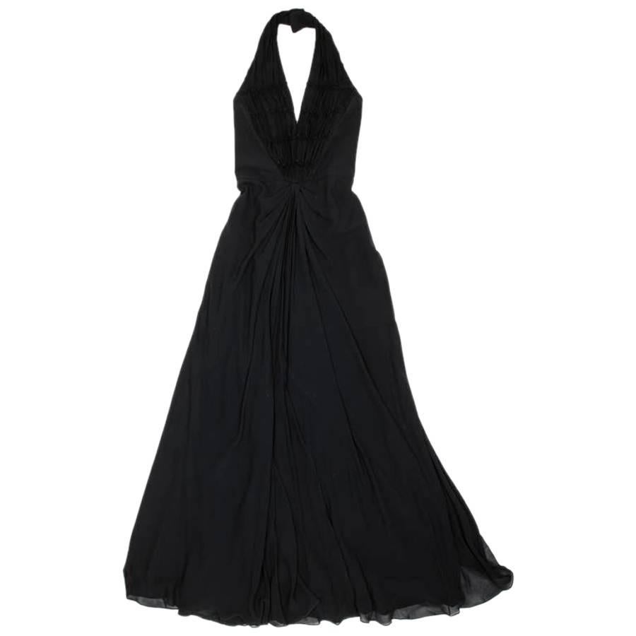 CHRISTIAN DIOR by John Galliano Langes Kleid aus schwarzer Seide Größe 36FR