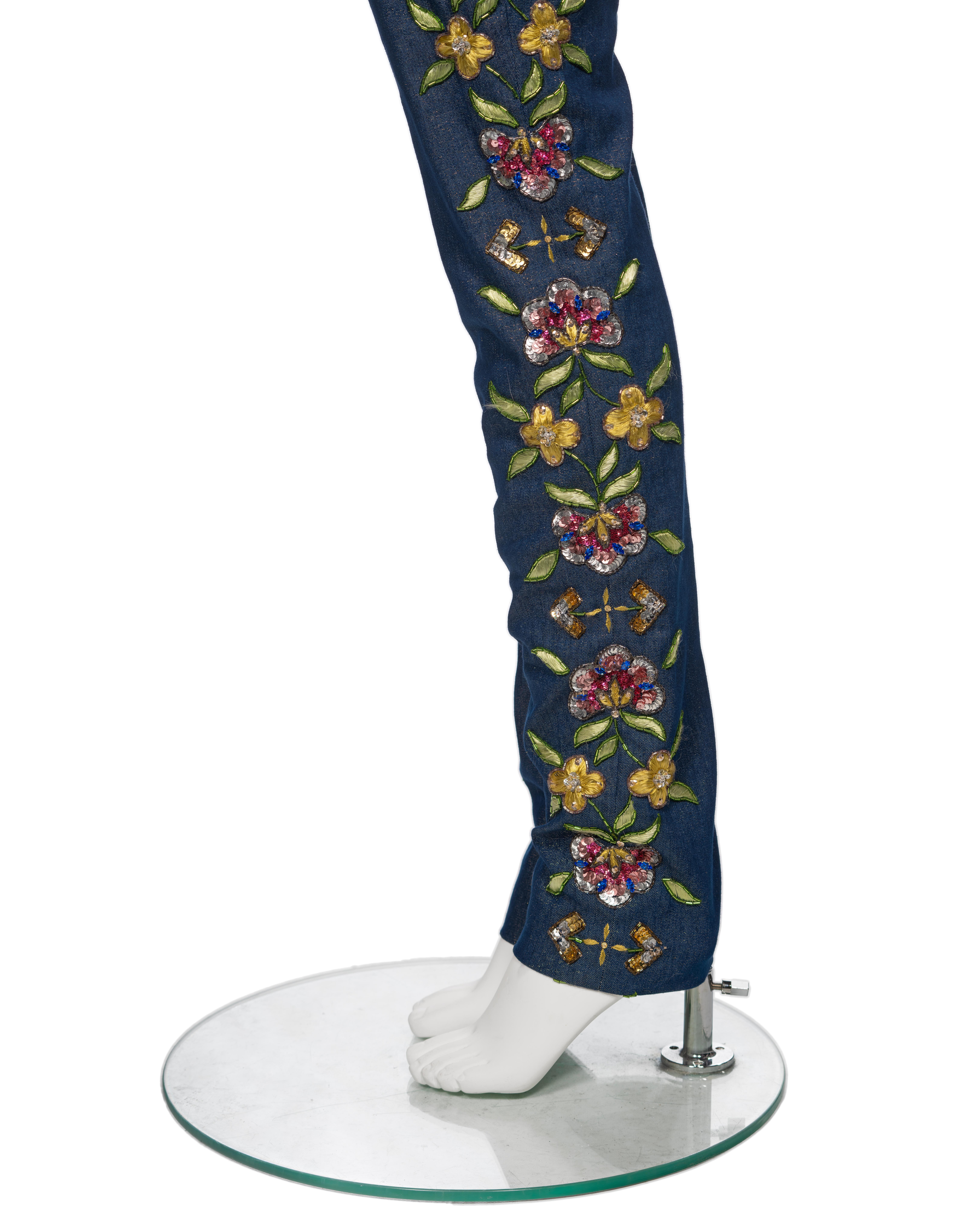 Purple Christian Dior by John Galliano Lurex Denim Embellished Skinny Jeans, SS 2002 For Sale