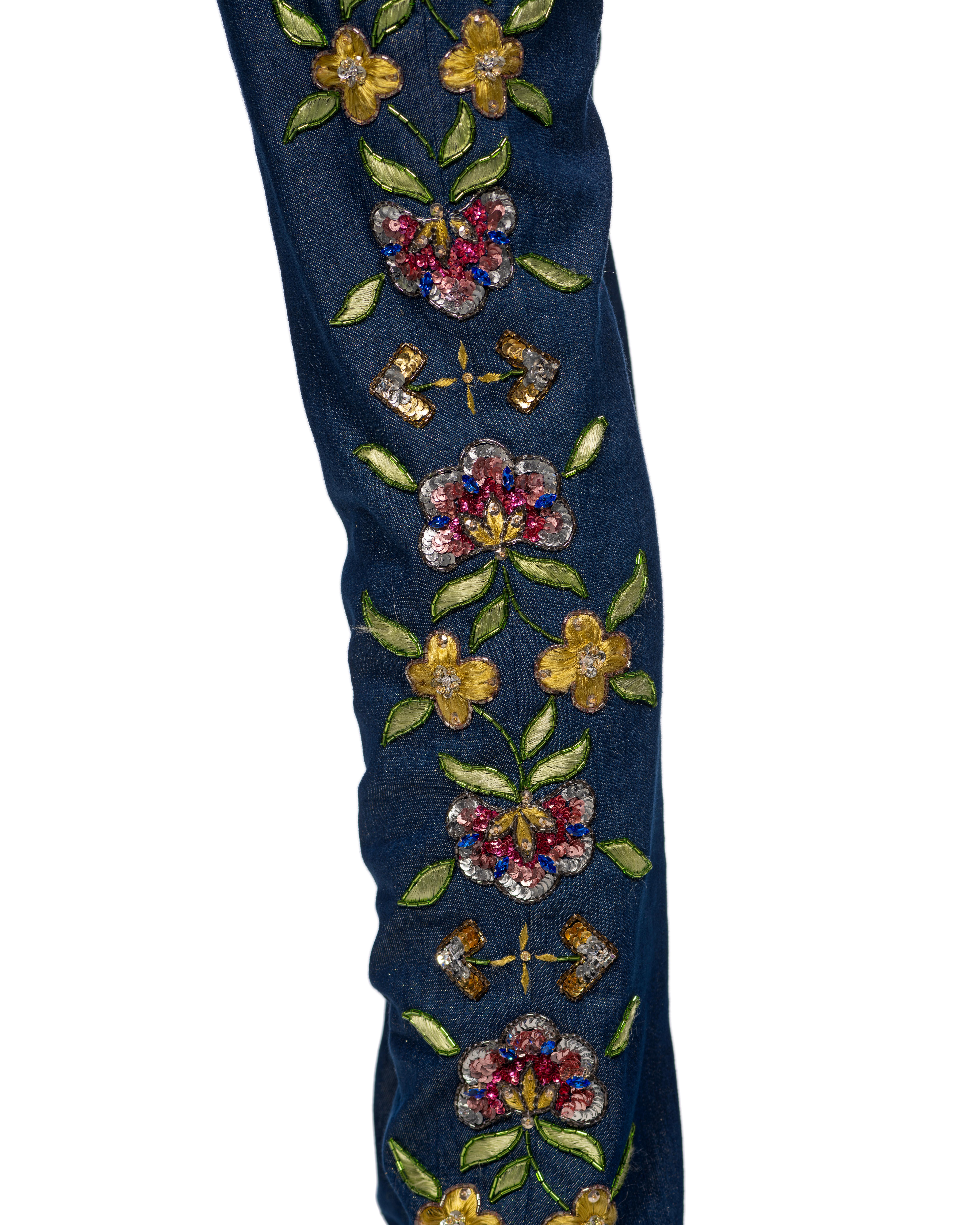Women's Christian Dior by John Galliano Lurex Denim Embellished Skinny Jeans, SS 2002 For Sale