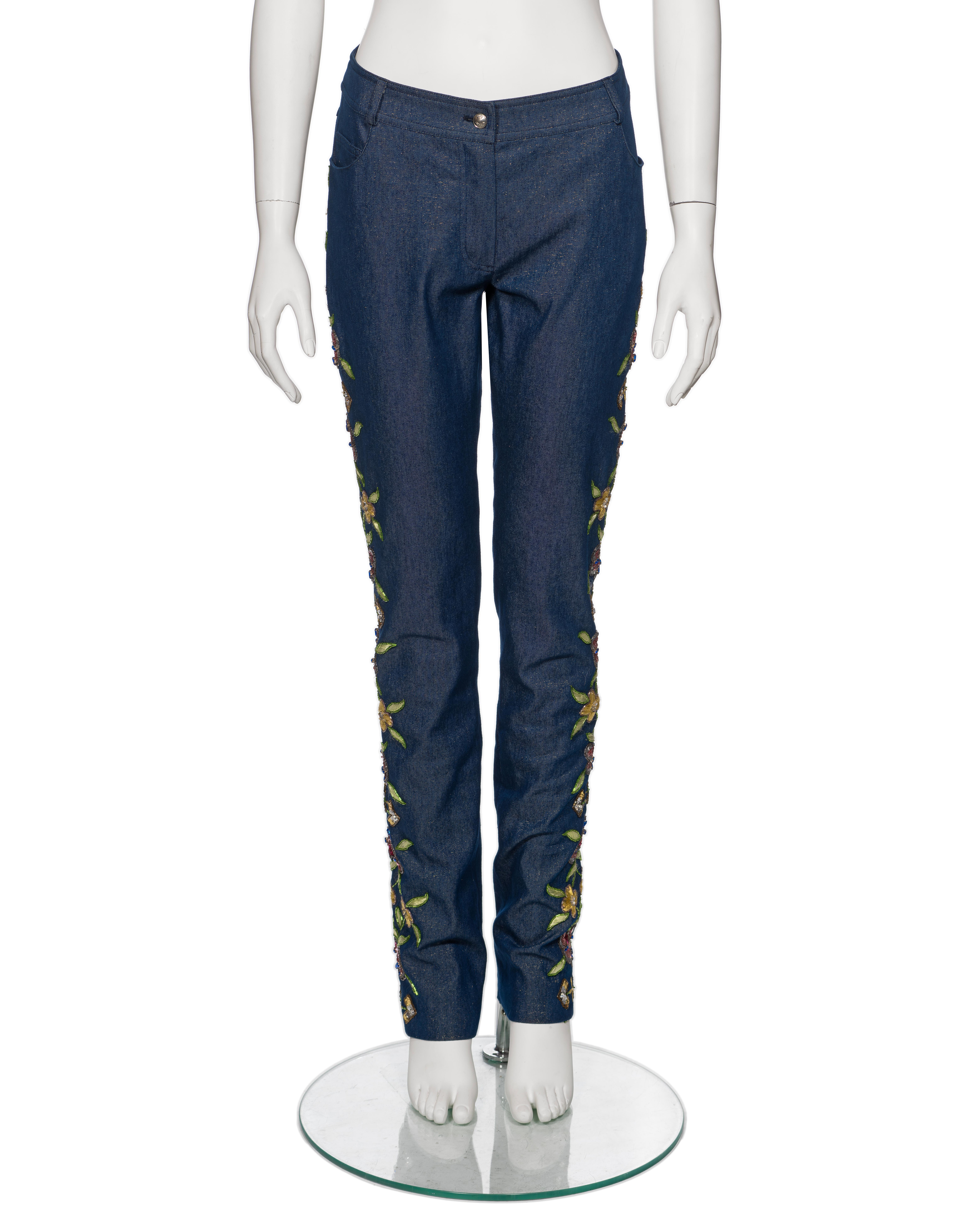 Christian Dior by John Galliano Lurex Denim Embellished Skinny Jeans, SS 2002 For Sale 2