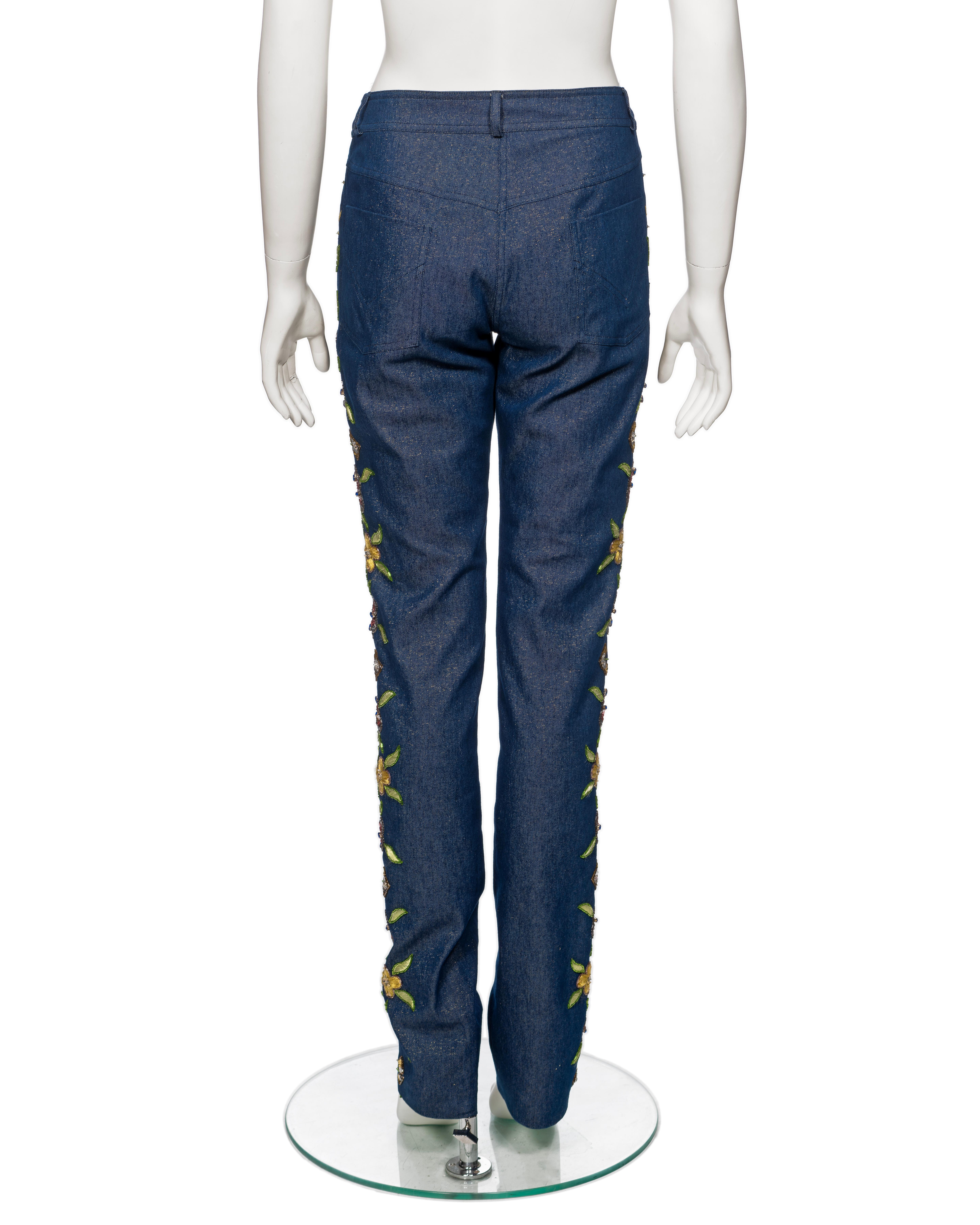 Christian Dior by John Galliano Lurex Denim Embellished Skinny Jeans, SS 2002 For Sale 3