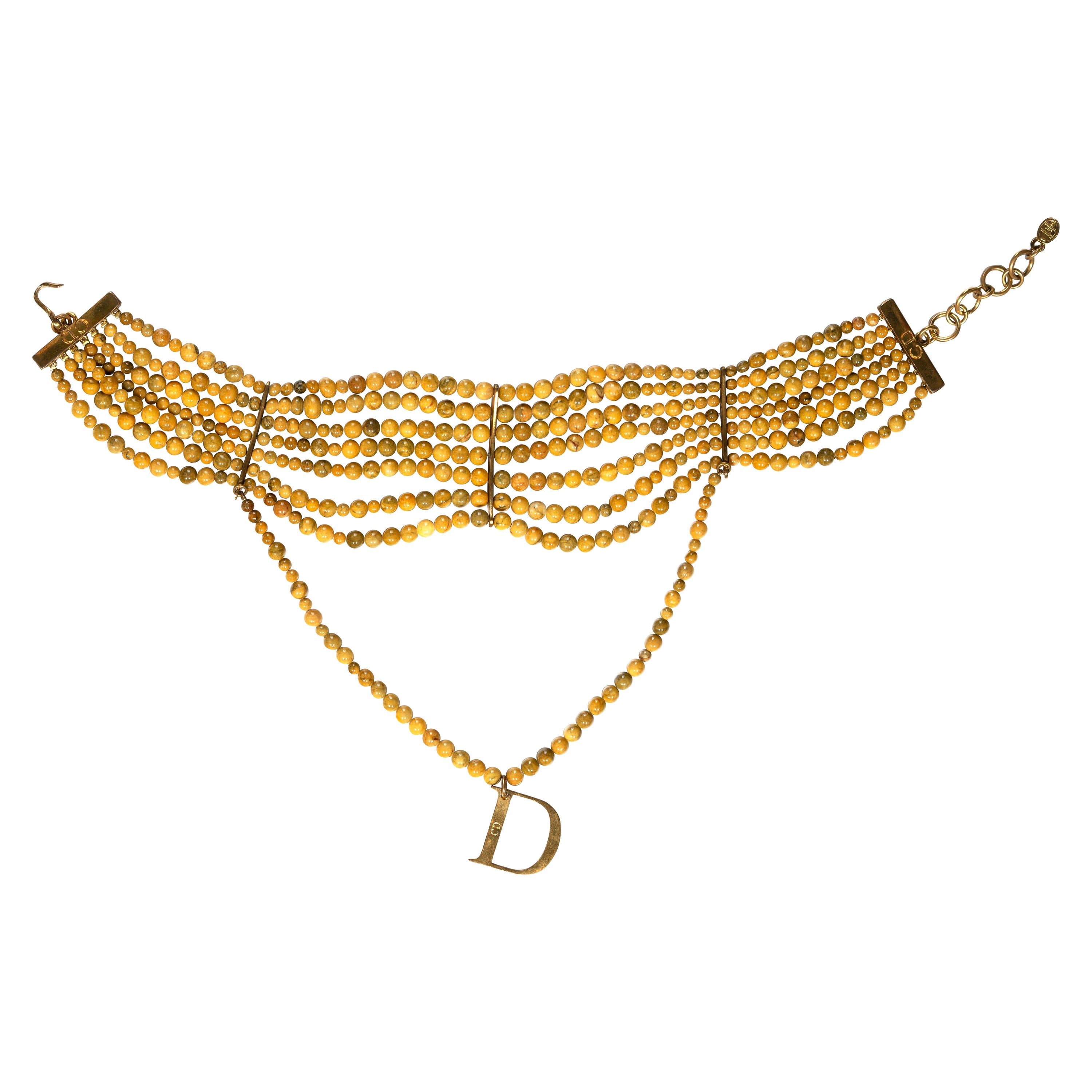 Christian Dior by John Galliano Marbled Glass Bead Choker Necklace, c. 1998