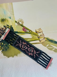 Christian Dior by John Galliano Masai 1997 Beads Black Red Pink Flower Bracelet