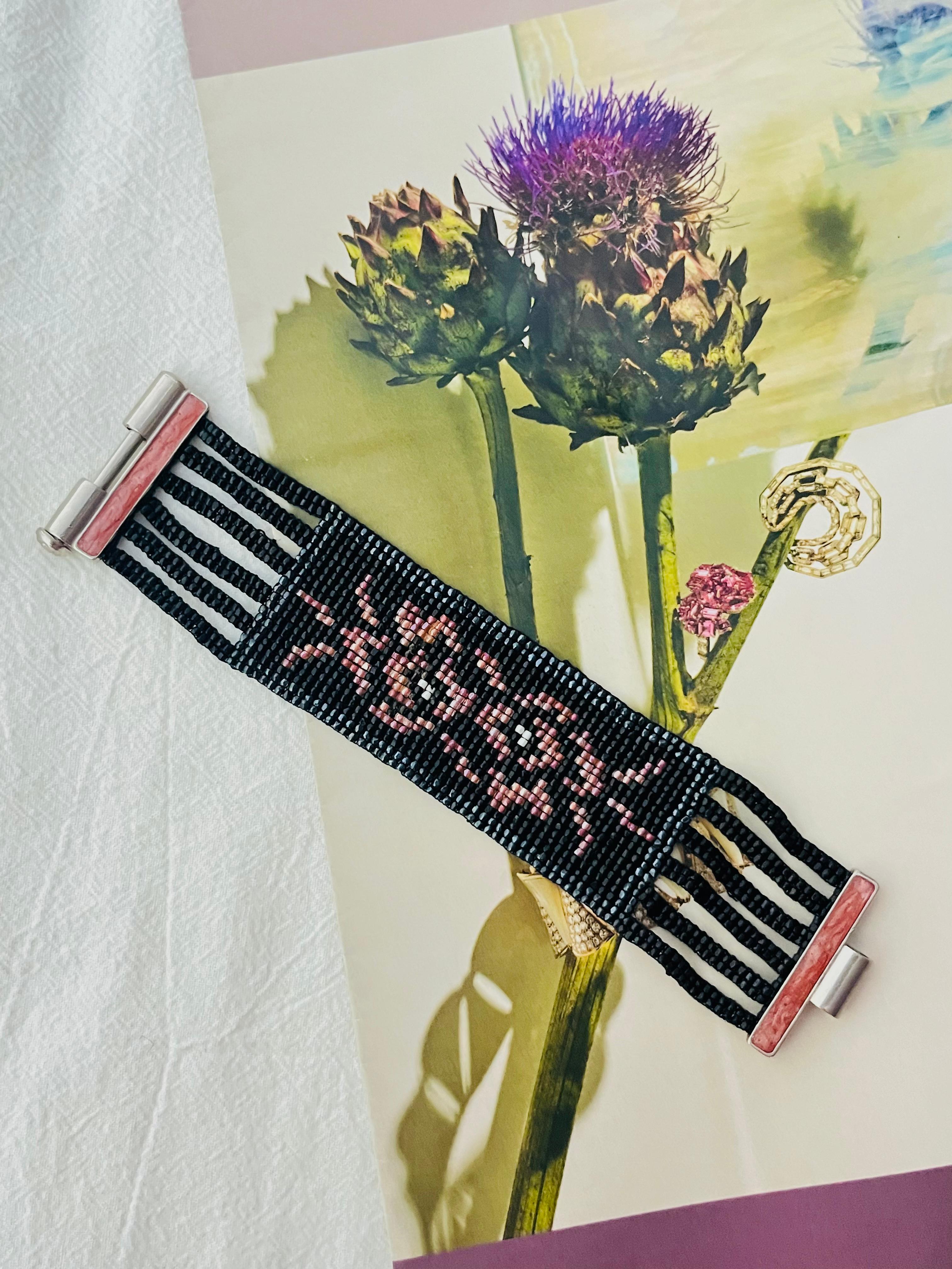 Art Deco Christian Dior by John Galliano Masai 1997 Beads Black Red Pink Flower Bracelet