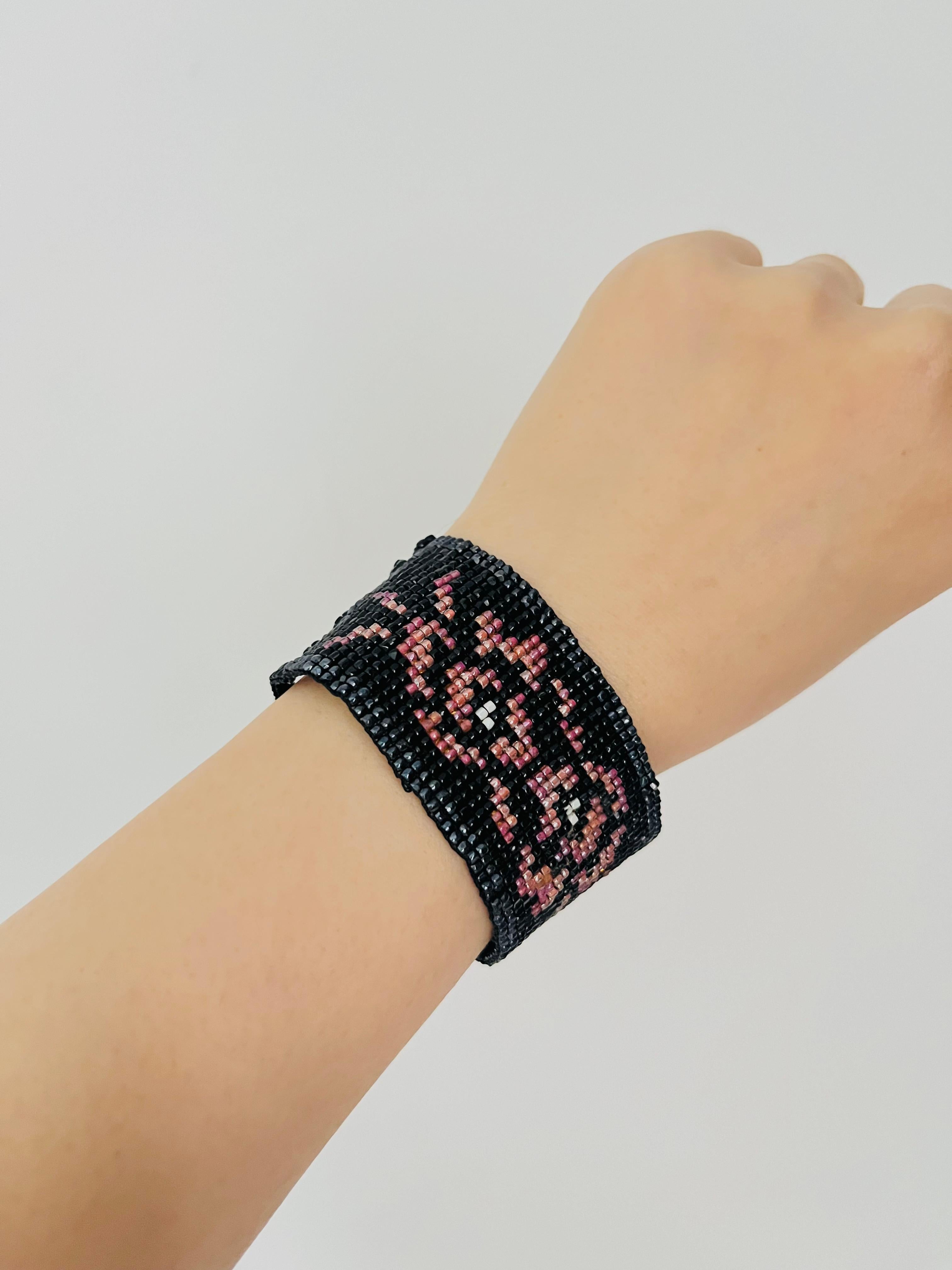 Women's or Men's Christian Dior by John Galliano Masai 1997 Beads Black Red Pink Flower Bracelet
