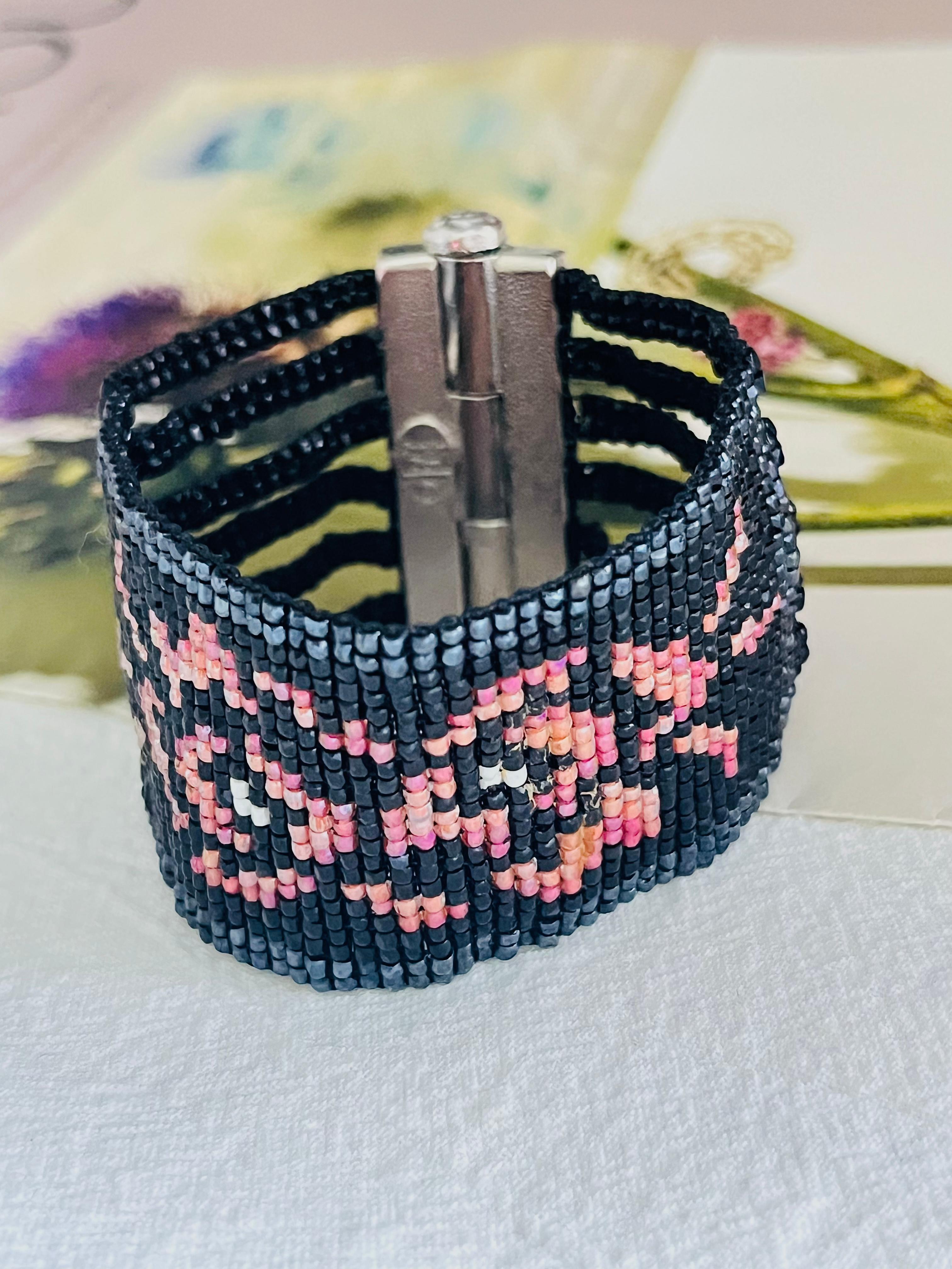 Christian Dior par John Galliano Masai 1997 perles perlées noires, rouges et roses en vente 1