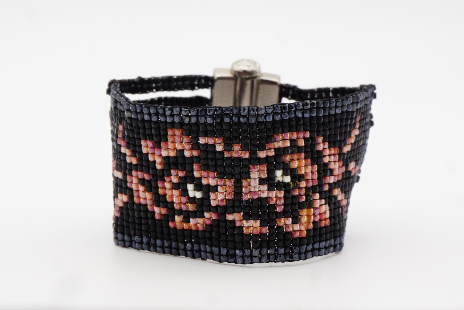 Christian Dior by John Galliano Masai 1997 Beads Black Red Pink Flower Bracelet 4