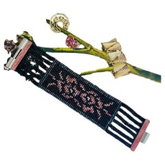 Christian Dior by John Galliano Masai 1997 Beads Black Red Pink Flower Bracelet