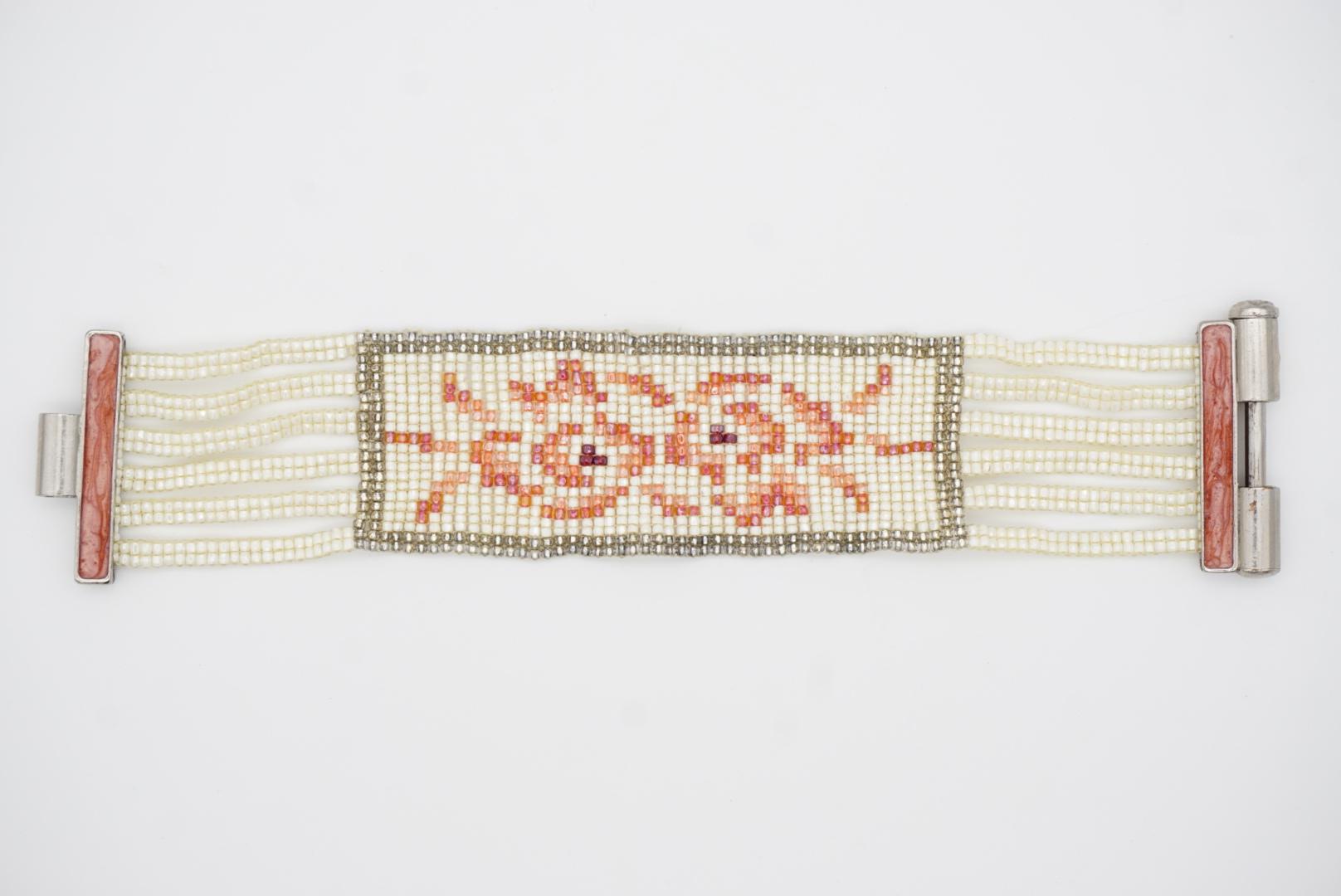 Christian Dior by John Galliano Masai 1997 Beads White Red Pink Flower Bracelet For Sale 6