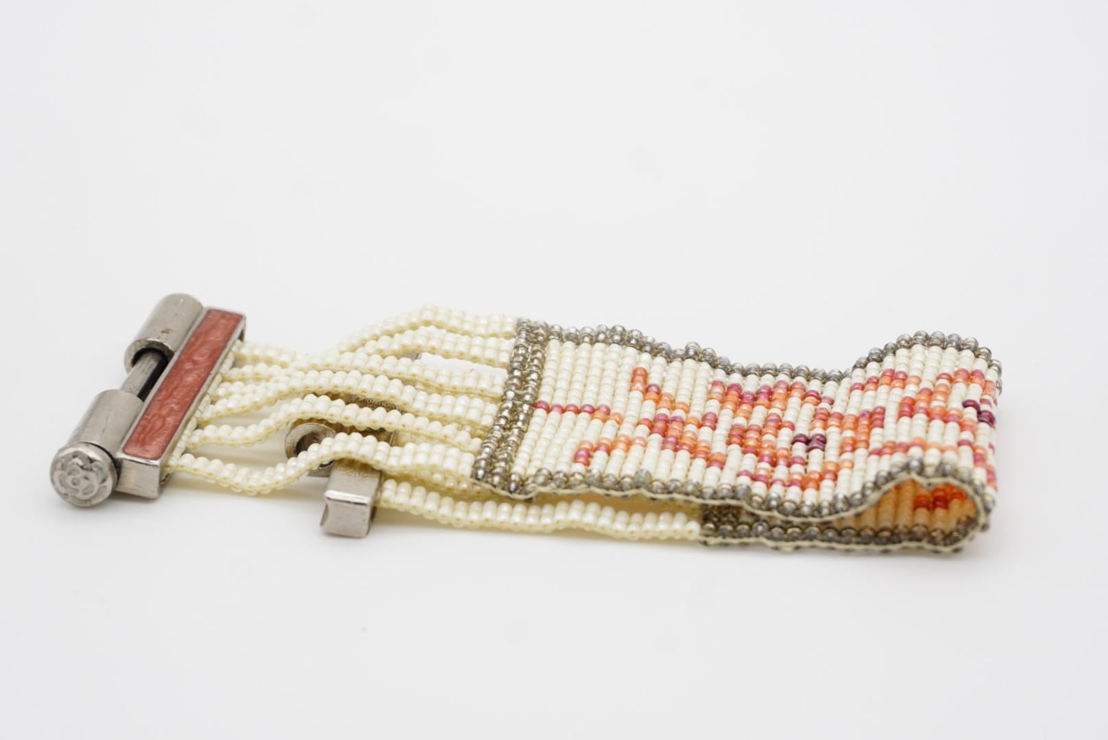 Christian Dior by John Galliano Masai 1997 Beads White Red Pink Flower Bracelet For Sale 7